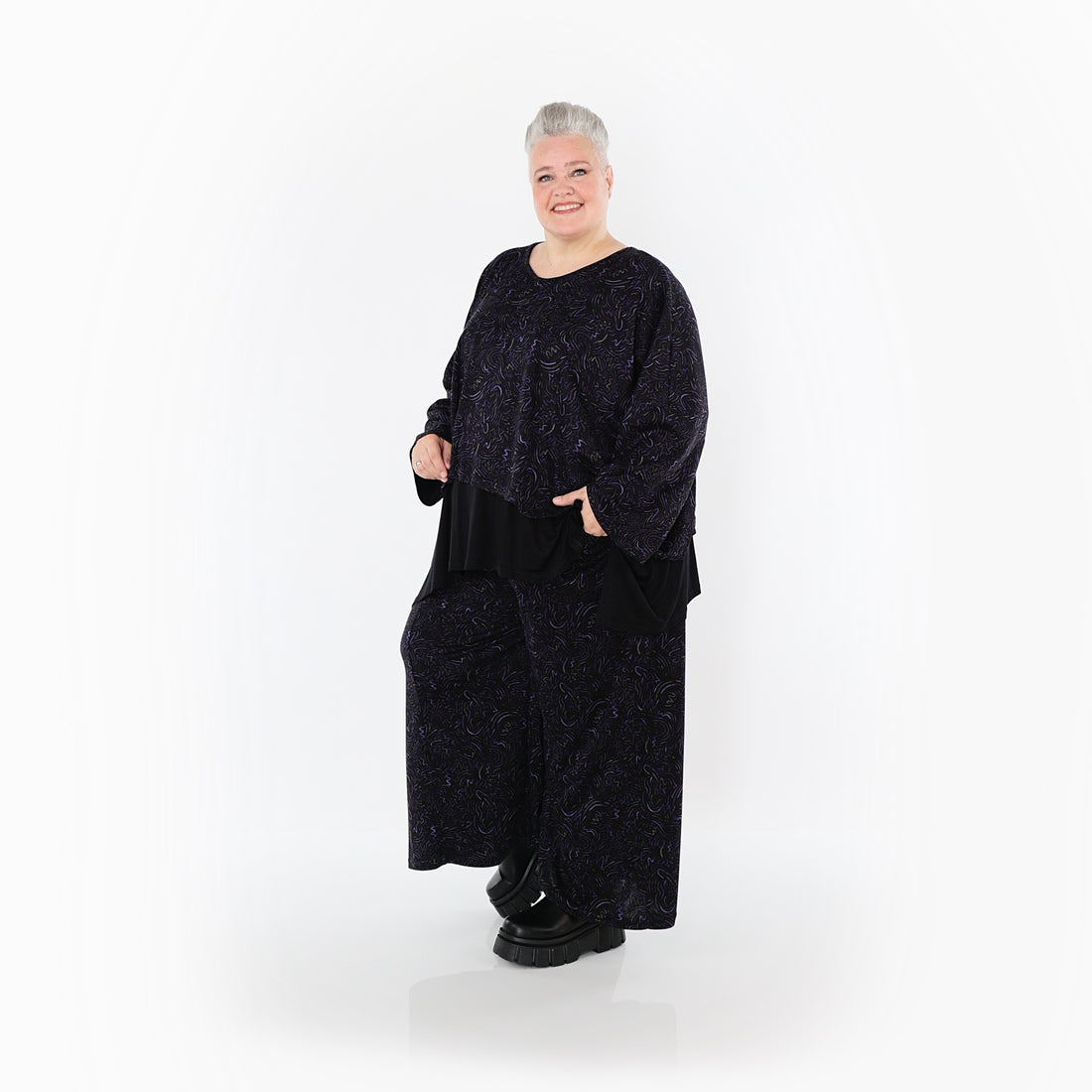  Marlene Hose von AKH Fashion aus Materialmix, 1516.02063, Schwarz/Violett/Grau, Kringel