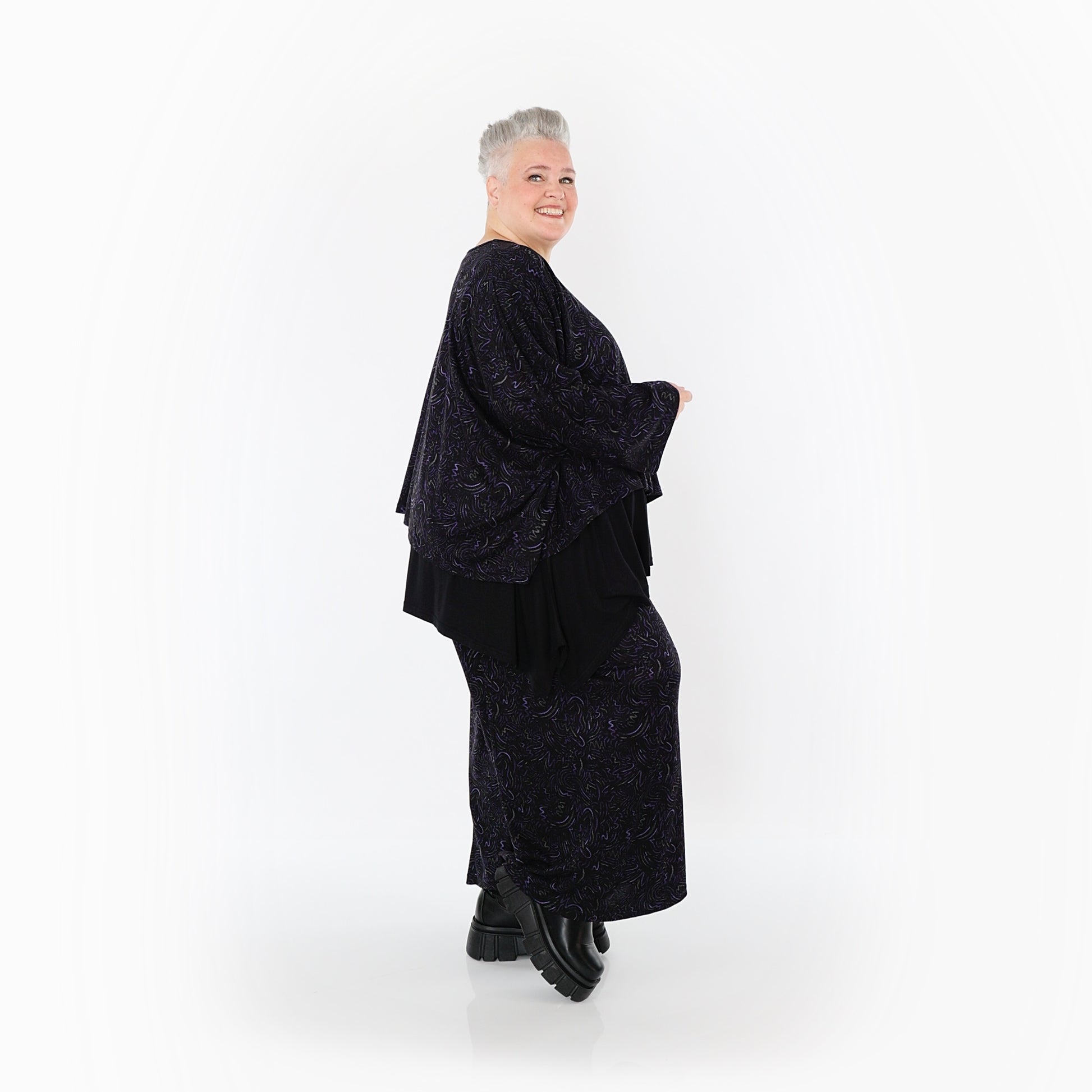  Marlene Hose von AKH Fashion aus Materialmix, 1516.02063, Schwarz/Violett/Grau, Kringel