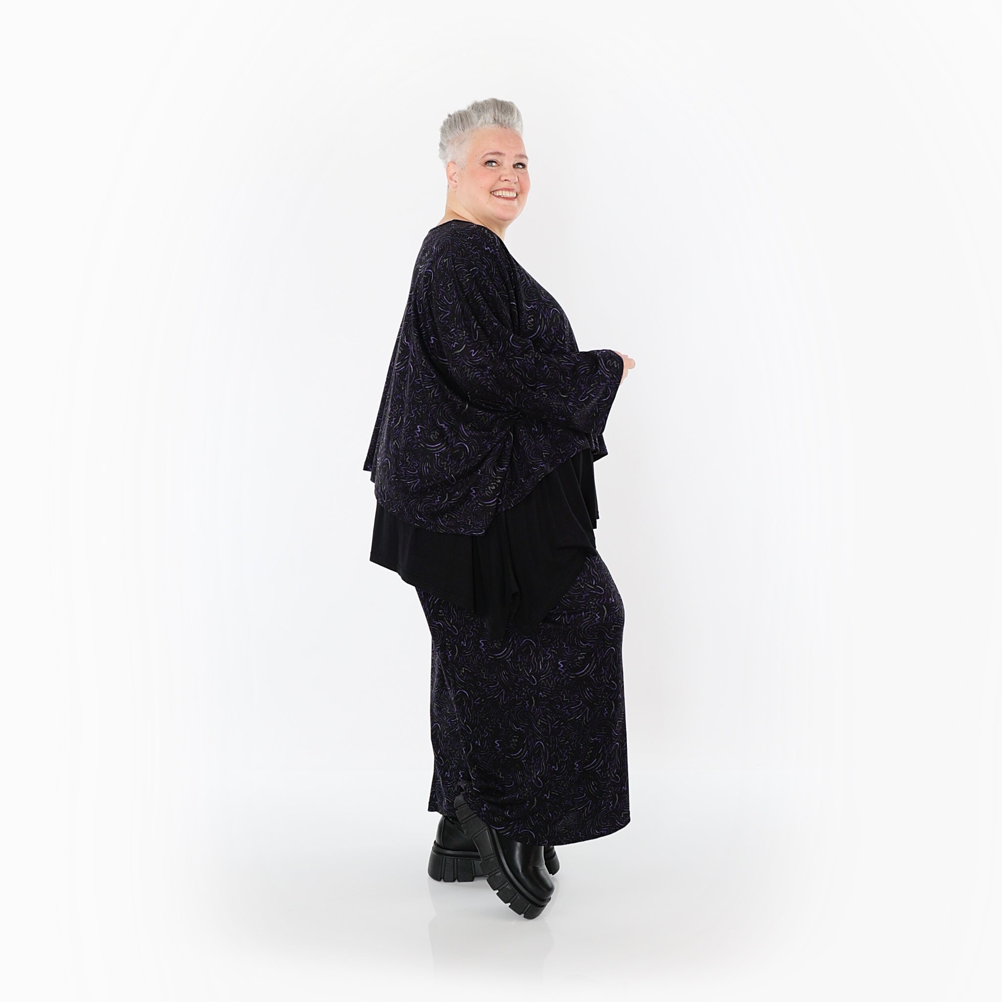  Marlene Hose von AKH Fashion aus Materialmix, 1516.02063, Schwarz/Violett/Grau, Kringel