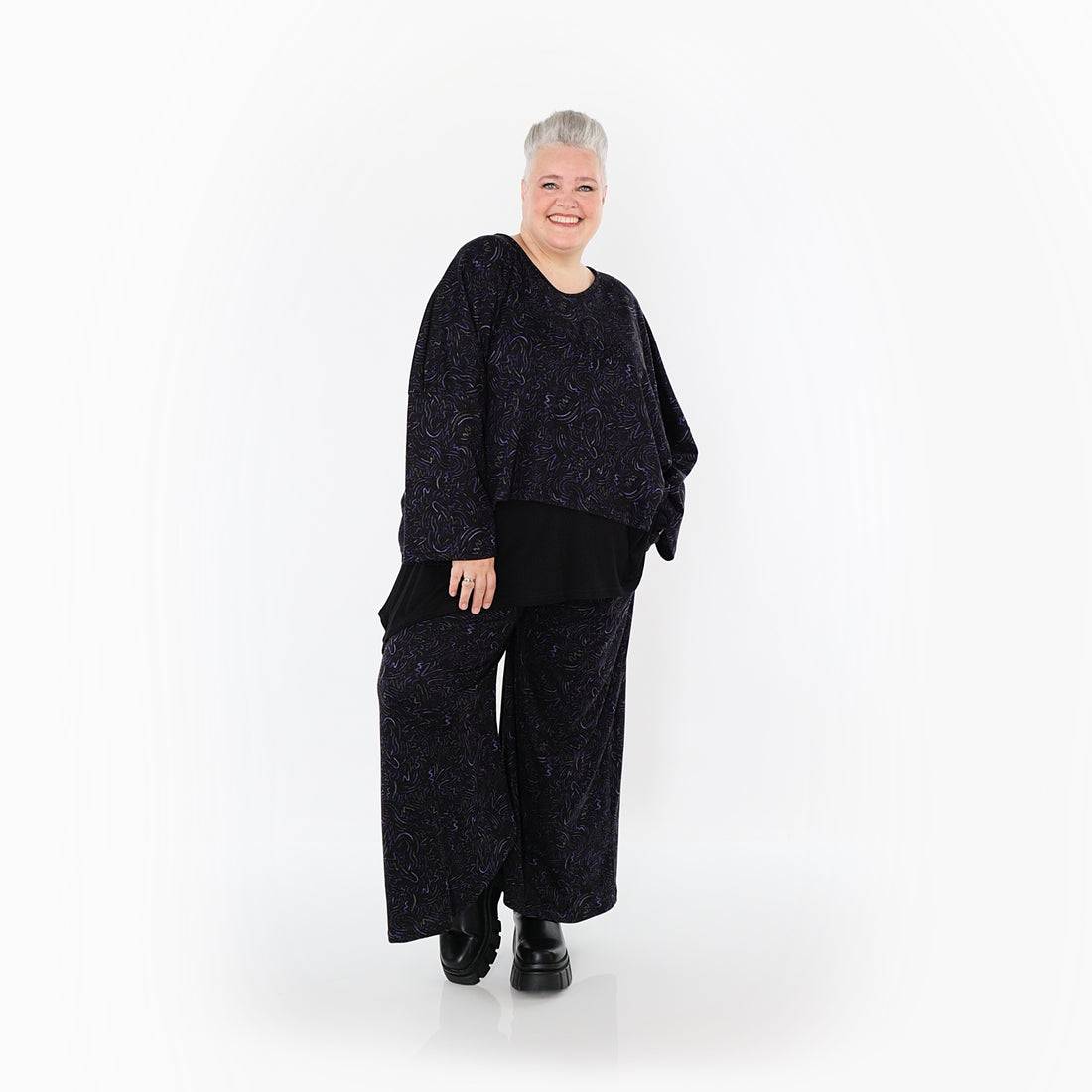  Marlene Hose von AKH Fashion aus Materialmix, 1516.02063, Schwarz/Violett/Grau, Kringel