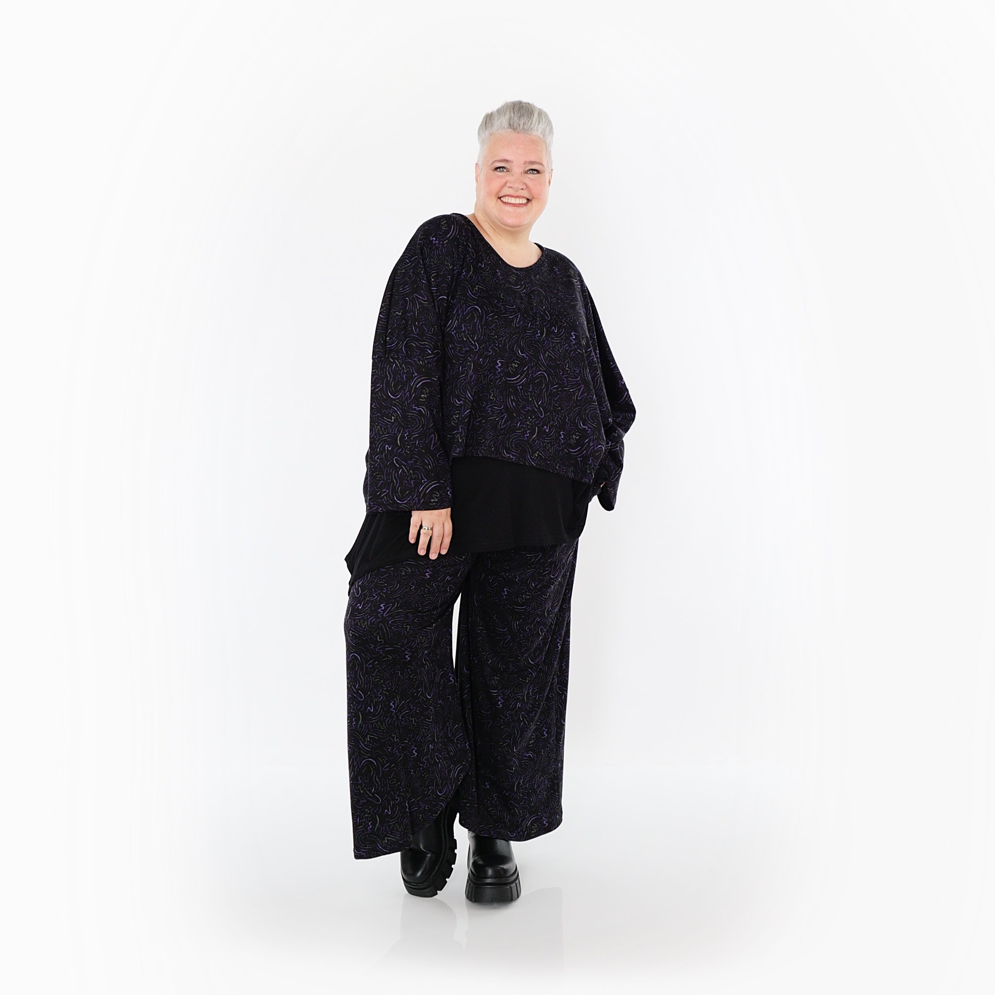  Marlene Hose von AKH Fashion aus Materialmix, 1516.02063, Schwarz/Violett/Grau, Kringel