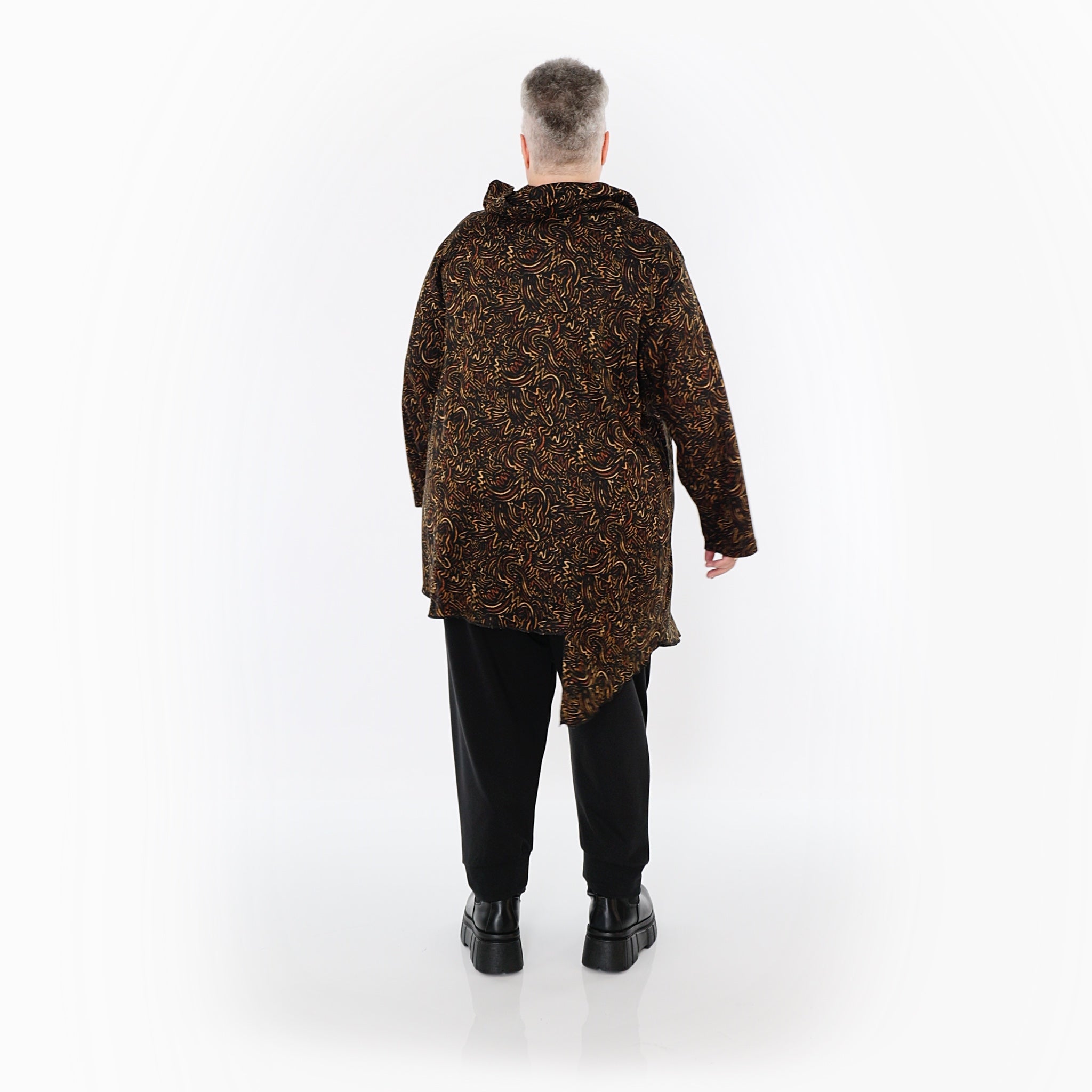  AKH Fashion Bigshirt in asymmetrischer Form, aus Materialmix, 1516.06061, Cognac