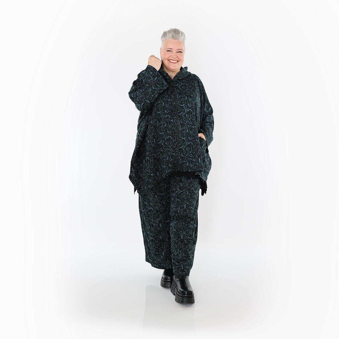  AKH Fashion Jacke in kastiger Form, aus Materialmix, 1516.07076, Petrol