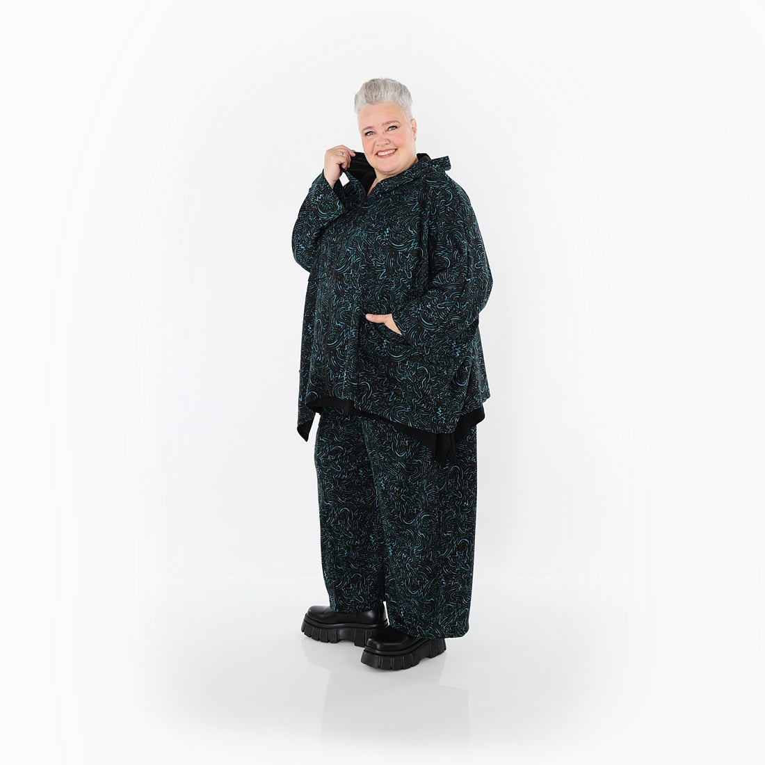  AKH Fashion Jacke in kastiger Form, aus Materialmix, 1516.07076, Petrol