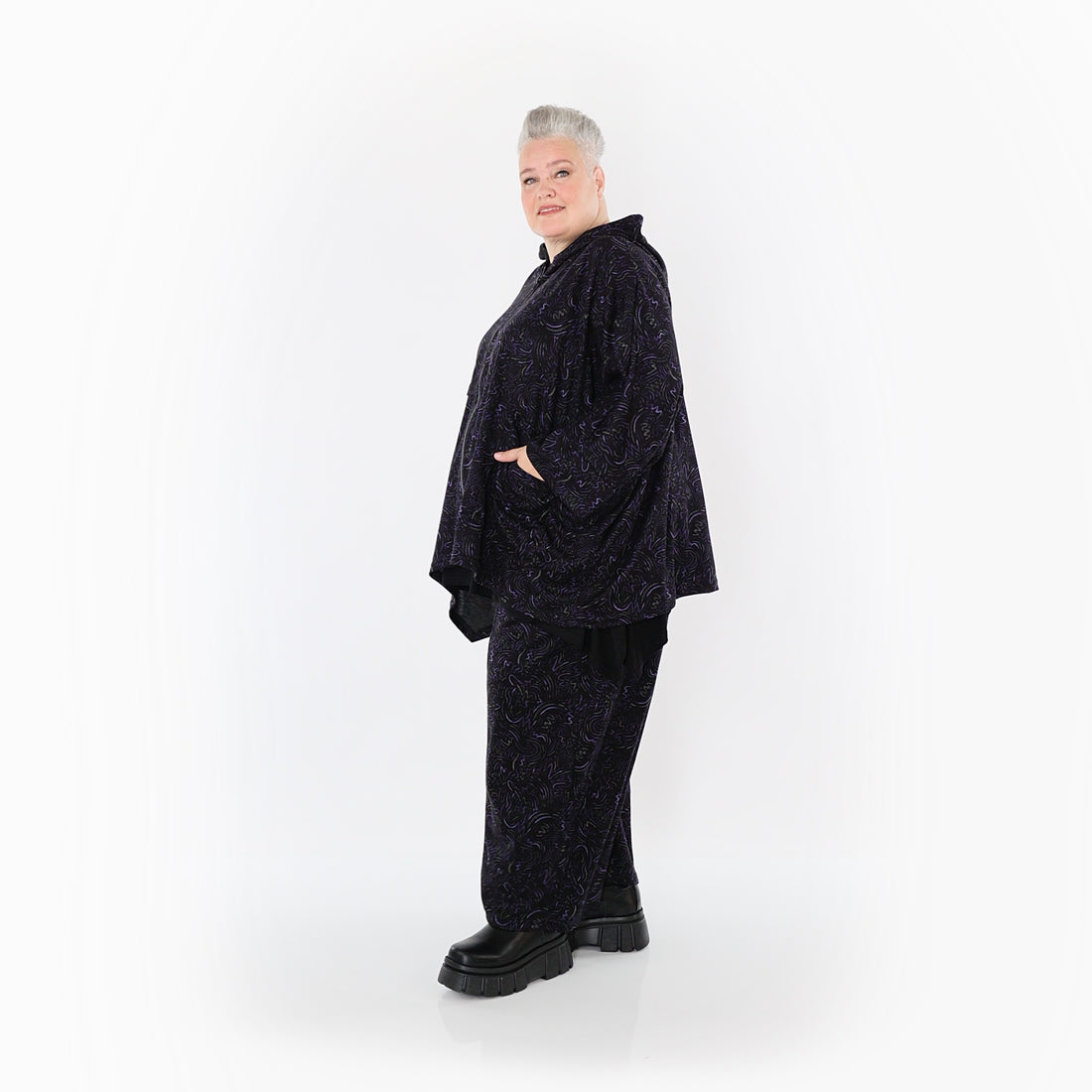  AKH Fashion Jacke in kastiger Form, aus Materialmix, 1516.07076, Violett
