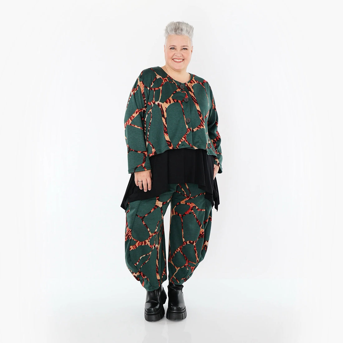  Ballonhose von AKH Fashion aus Materialmix, 1563.08069, Grün/Multi, Grafik, Ausgefallen