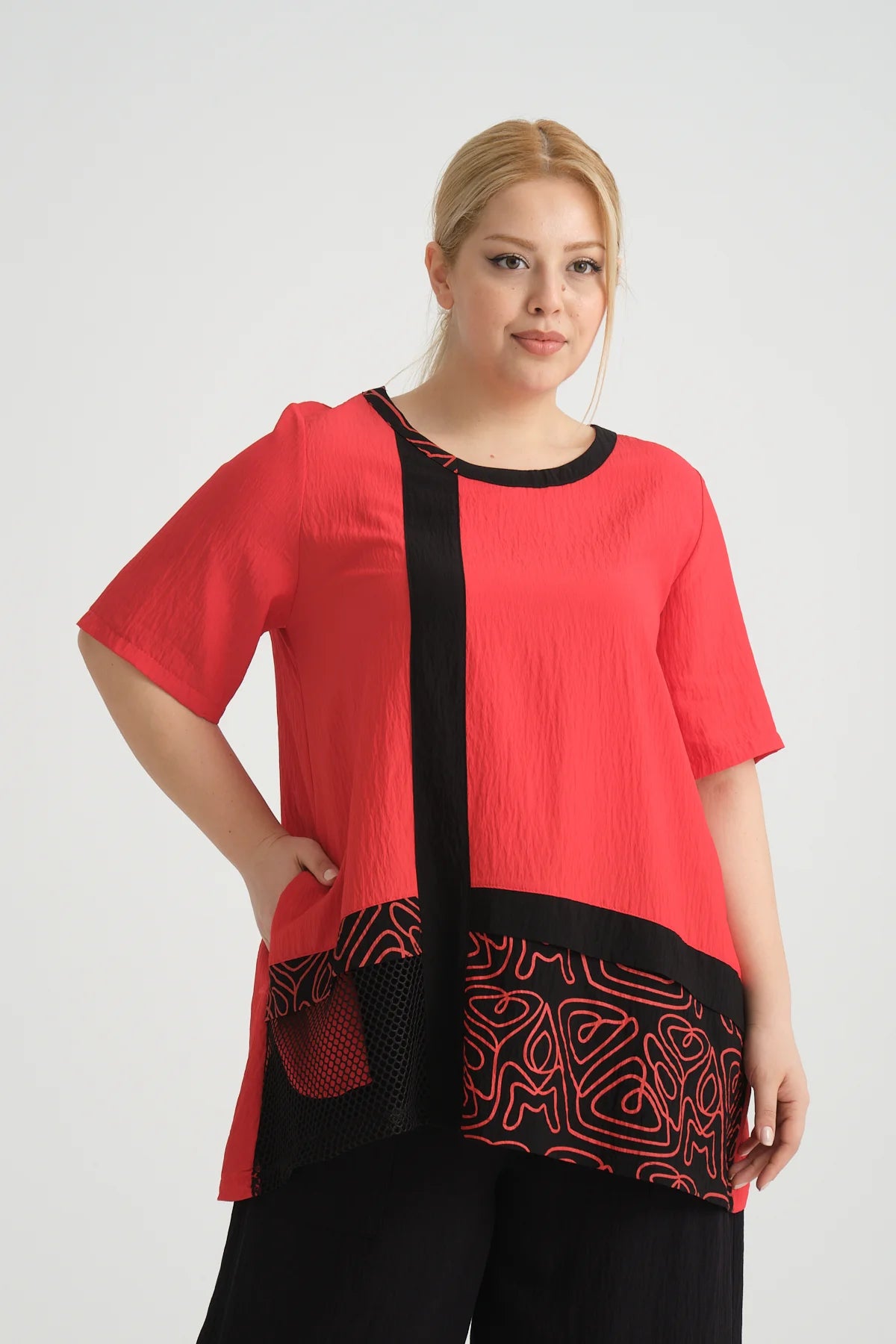  A-Form Shirt von Zedd Plus aus Viskose, 24290, Rot, Schick, Modern, Bequem