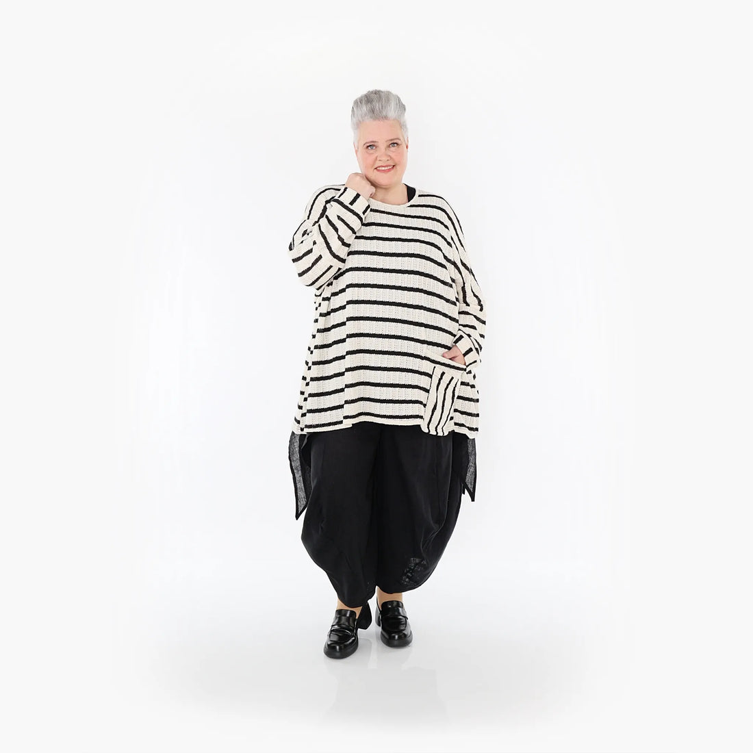  A-Form Bigshirt von AKH Fashion aus Baumwolle, 1467.07060, Beige/Schwarz, Streifen, Schick