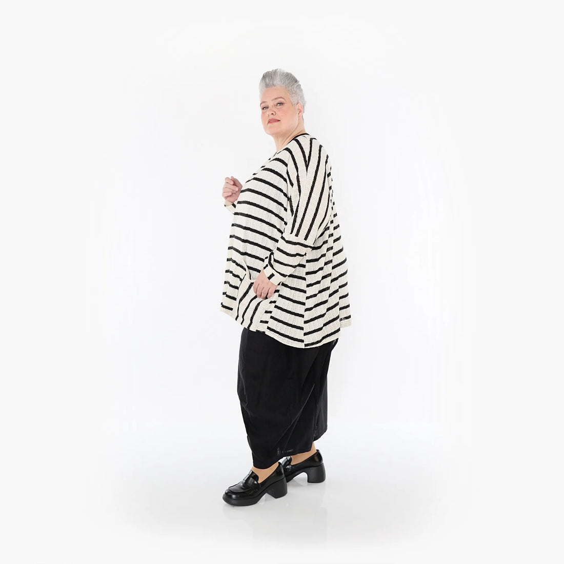  A-Form Bigshirt von AKH Fashion aus Baumwolle, 1467.07060, Beige/Schwarz, Streifen, Schick