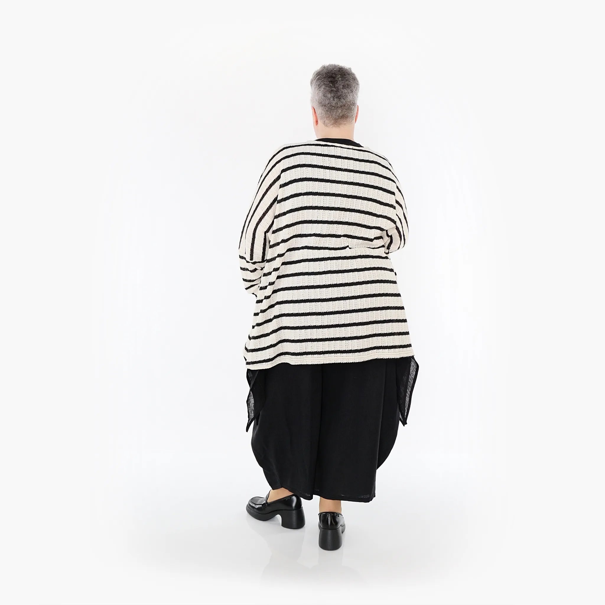  A-Form Bigshirt von AKH Fashion aus Baumwolle, 1467.07060, Beige/Schwarz, Streifen, Schick