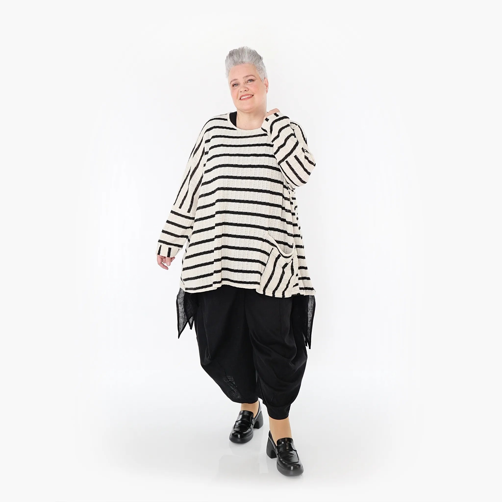  A-Form Bigshirt von AKH Fashion aus Baumwolle, 1467.07060, Beige/Schwarz, Streifen, Schick