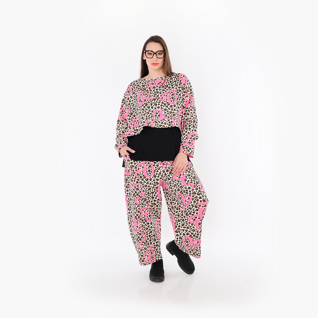  AKH Fashion Hose in gerader Form, aus Baumwolle, 1513.07121, Beige/Braun/Fuchsia, Leopard