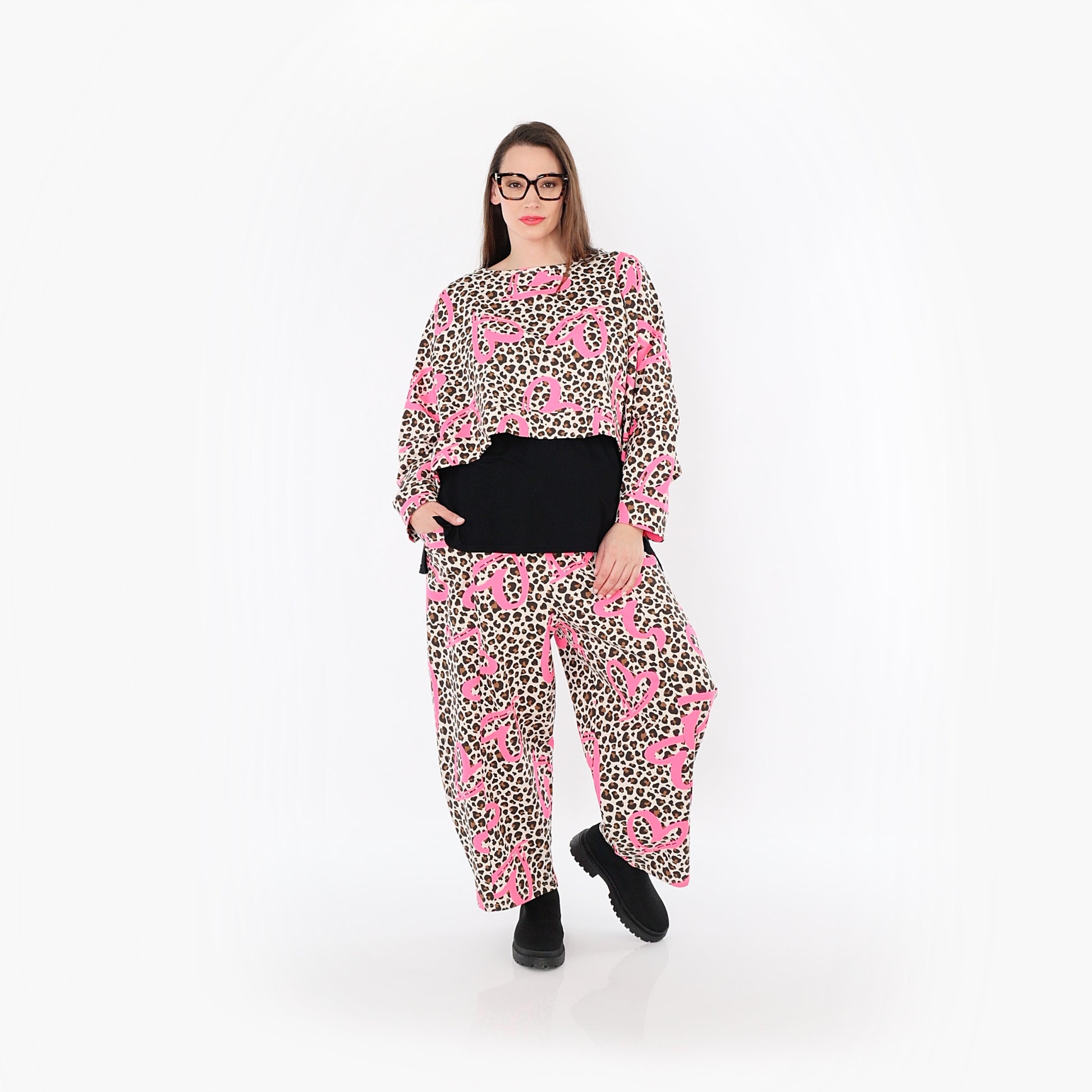  AKH Fashion Hose in gerader Form, aus Baumwolle, 1513.07121, Beige/Braun/Fuchsia, Leopard