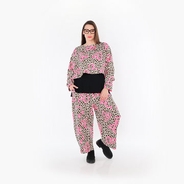  AKH Fashion Hose in gerader Form, aus Baumwolle, 1513.07121, Beige/Braun/Fuchsia, Leopard