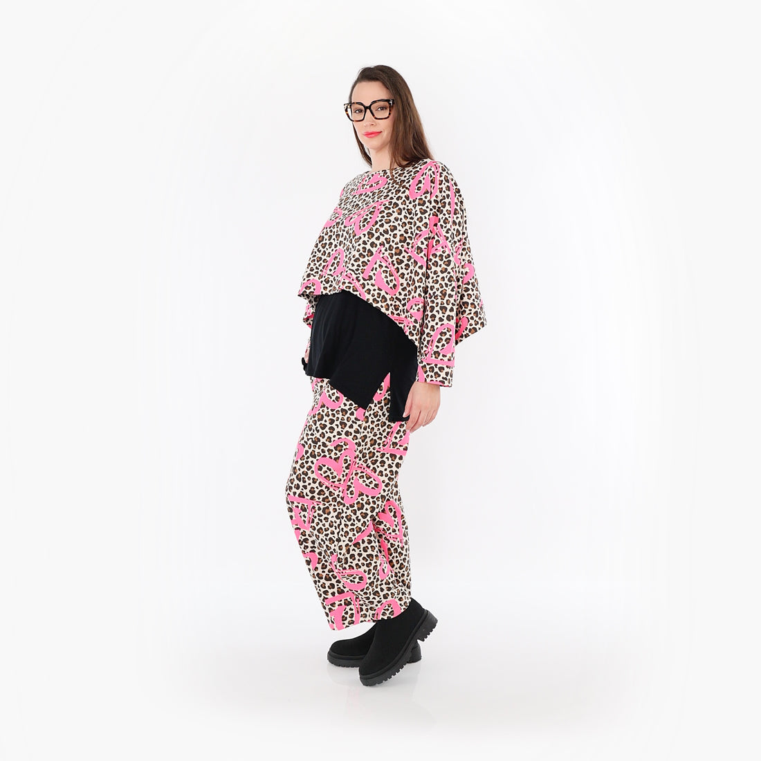  AKH Fashion Hose in gerader Form, aus Baumwolle, 1513.07121, Beige/Braun/Fuchsia, Leopard