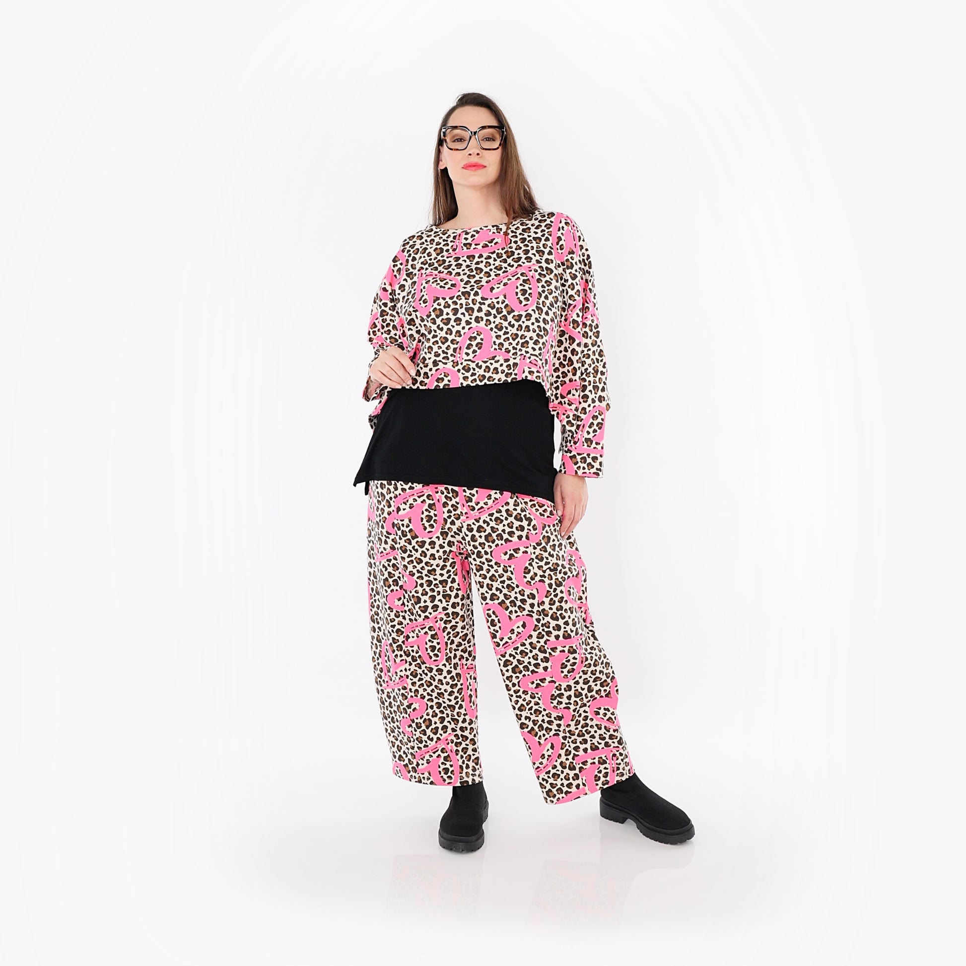  AKH Fashion Hose in gerader Form, aus Baumwolle, 1513.07121, Beige/Braun/Fuchsia, Leopard