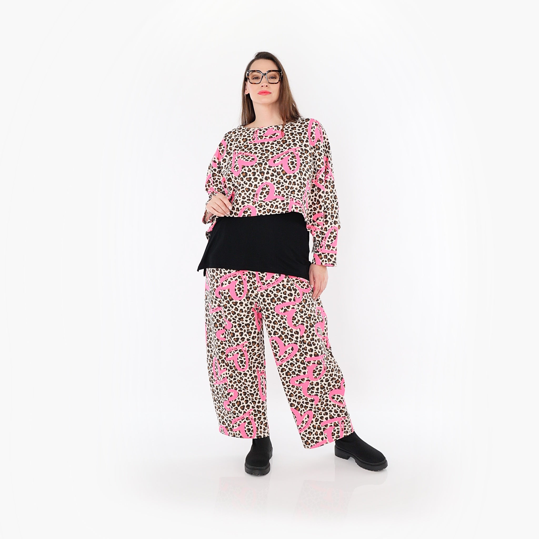  AKH Fashion Hose in gerader Form, aus Baumwolle, 1513.07121, Beige/Braun/Fuchsia, Leopard