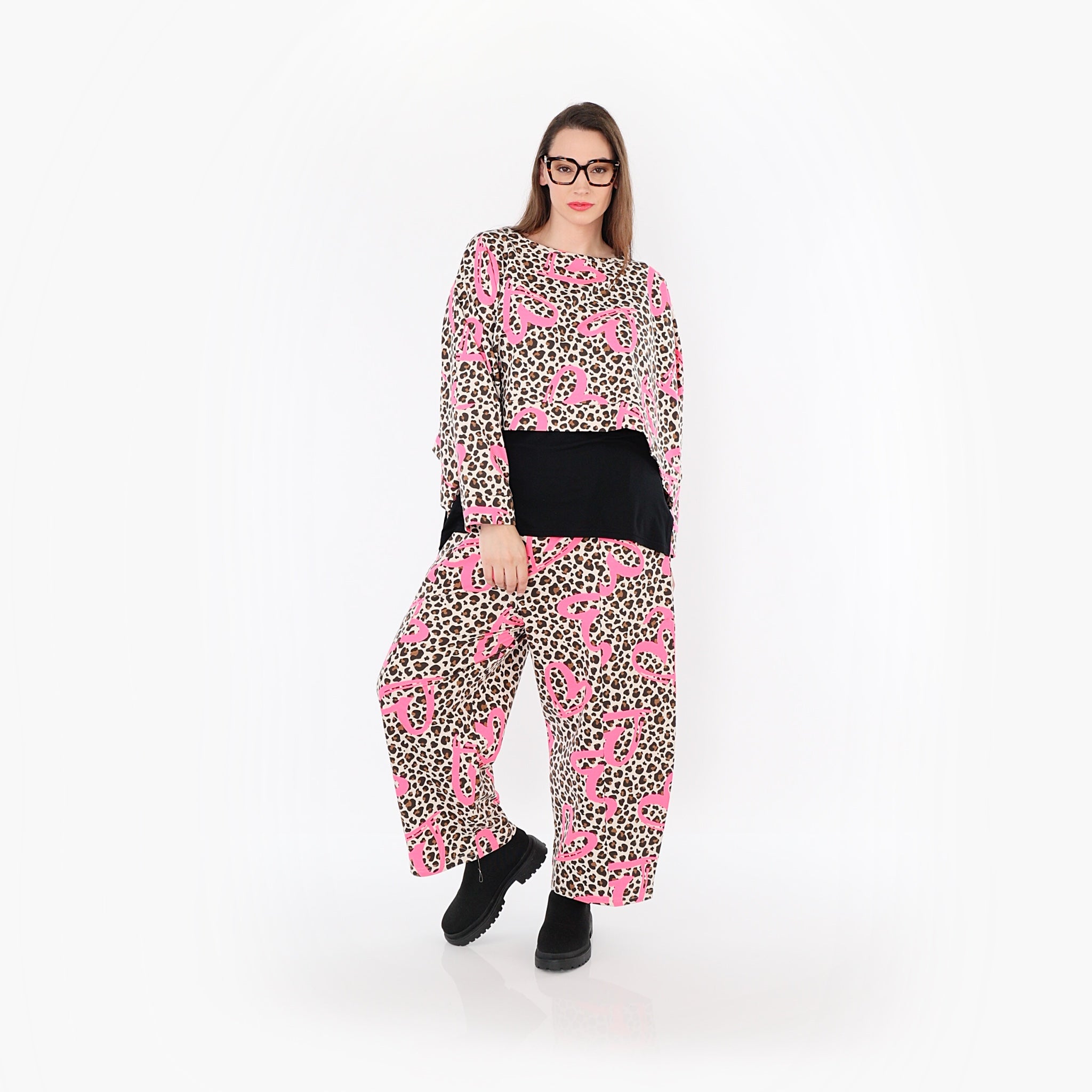  AKH Fashion Hose in gerader Form, aus Baumwolle, 1513.07121, Beige/Braun/Fuchsia, Leopard