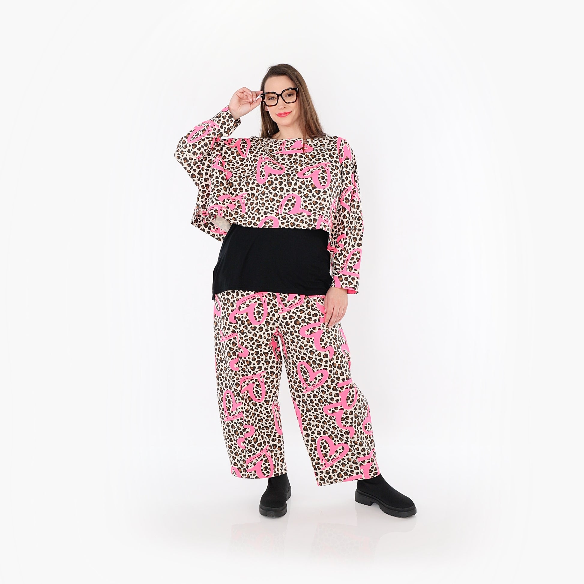  AKH Fashion Hose in gerader Form, aus Baumwolle, 1513.07121, Beige/Braun/Fuchsia, Leopard