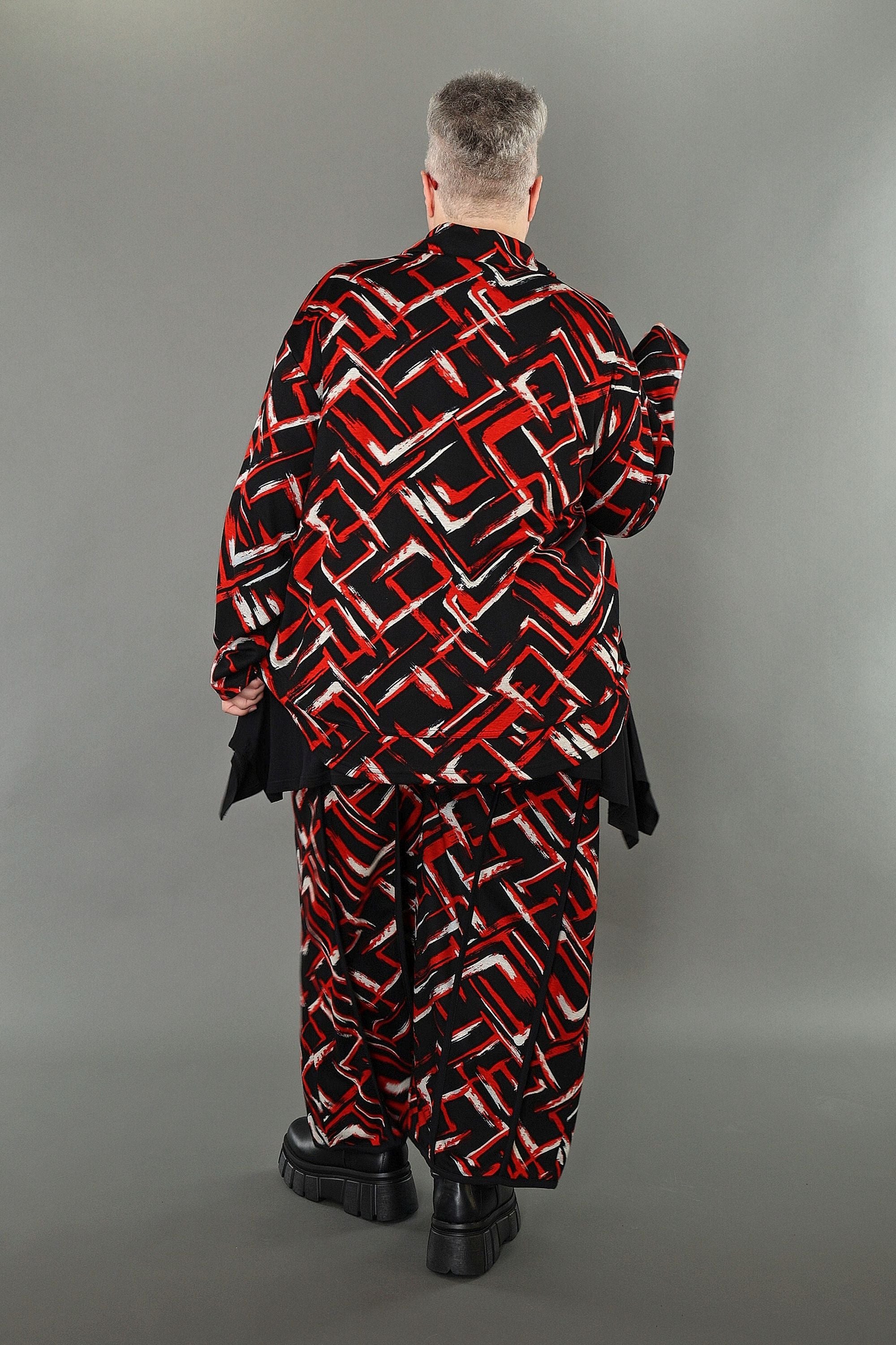  AKH Fashion Hose in gerader Form, aus Viskose, 1517.07074, Schwarz/Rot/Weiß, Pinselstrich