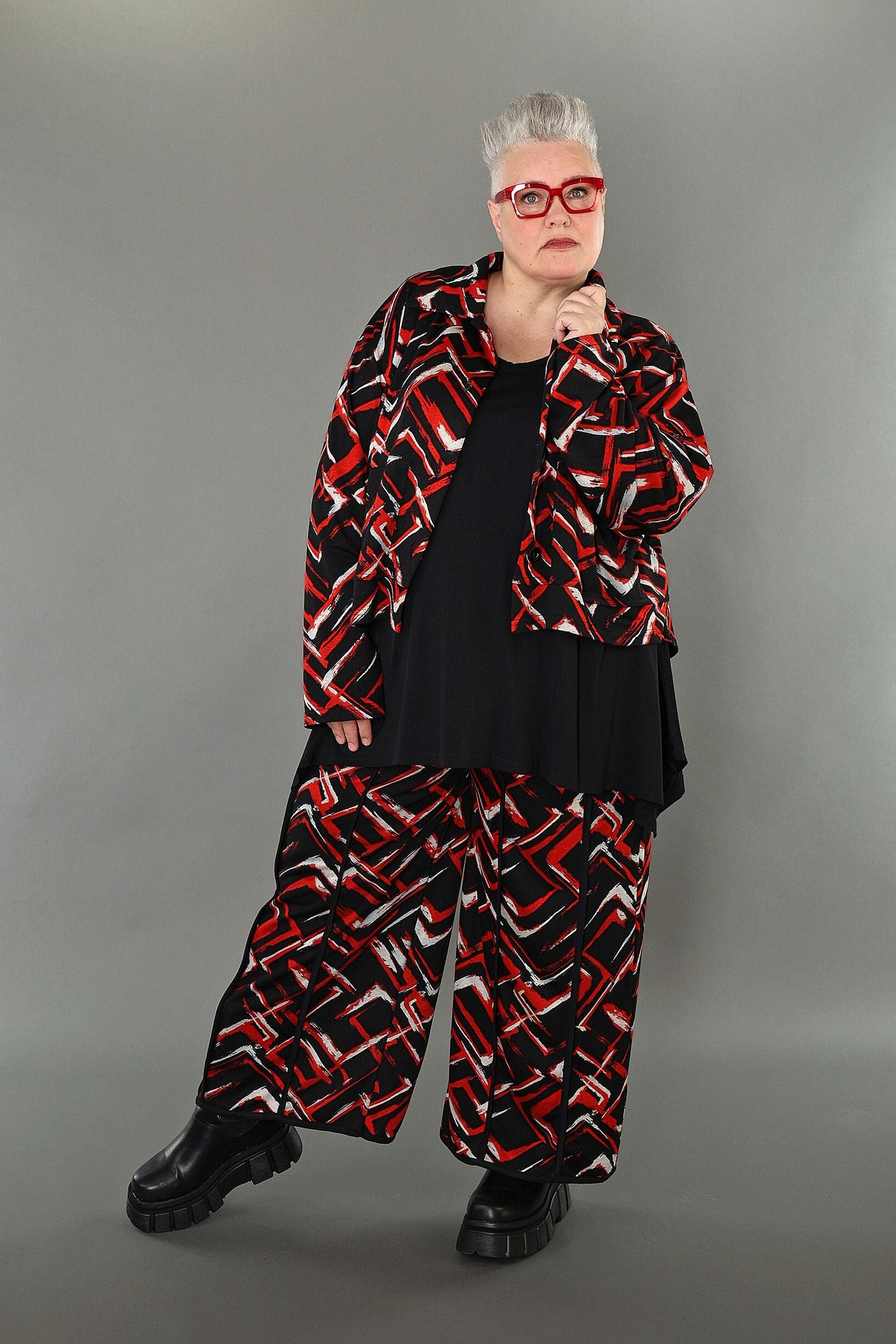  AKH Fashion Hose in gerader Form, aus Viskose, 1517.07074, Schwarz/Rot/Weiß, Pinselstrich