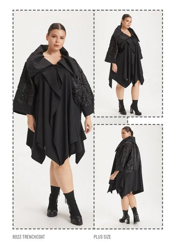  A-Form Mantel von H4 Fashion aus Polyamid, 8023, Schwarz, Ausgefallen, Zeitlos, Schick