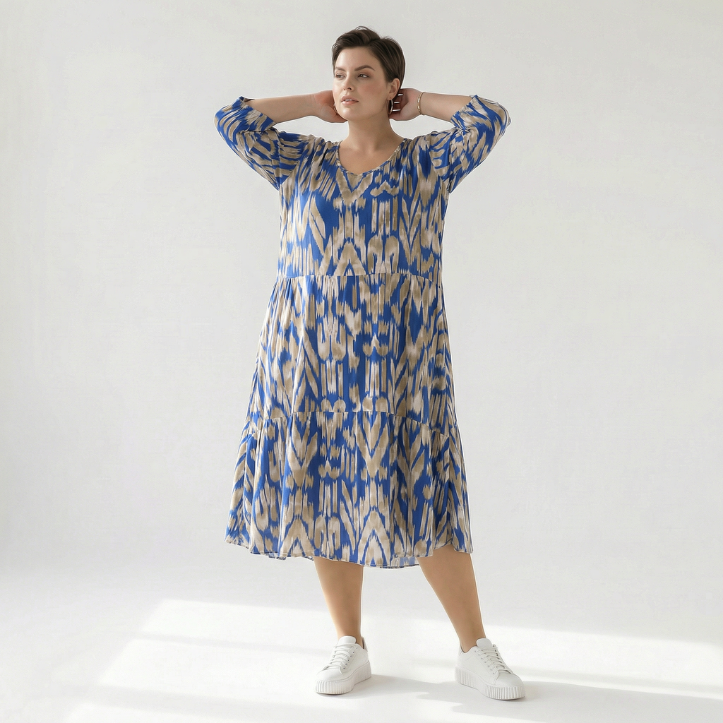  Ballonkleid von AKH Fashion aus Viskose, 1296.06712, Royalblau-Beige, Grafik, Schick