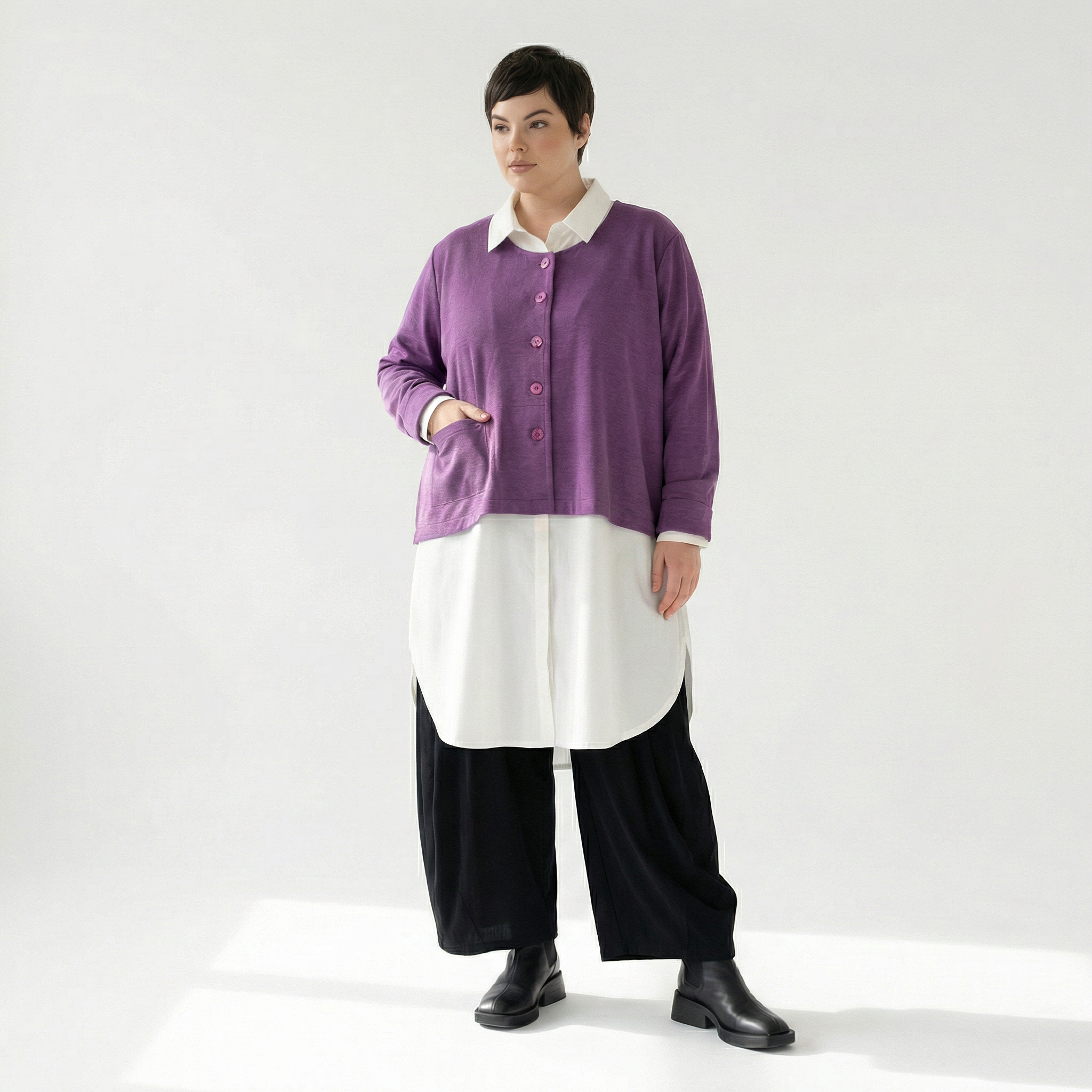  AKH Fashion Jacke in gerader Form, aus Viskose, 1329.02149, Lila-Weiß, Schick, Modern