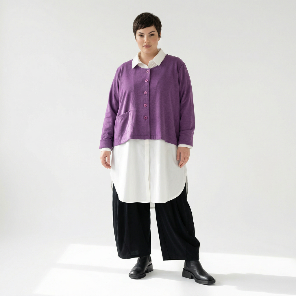  AKH Fashion Jacke in gerader Form, aus Viskose, 1329.02149, Lila-Weiß, Schick, Modern