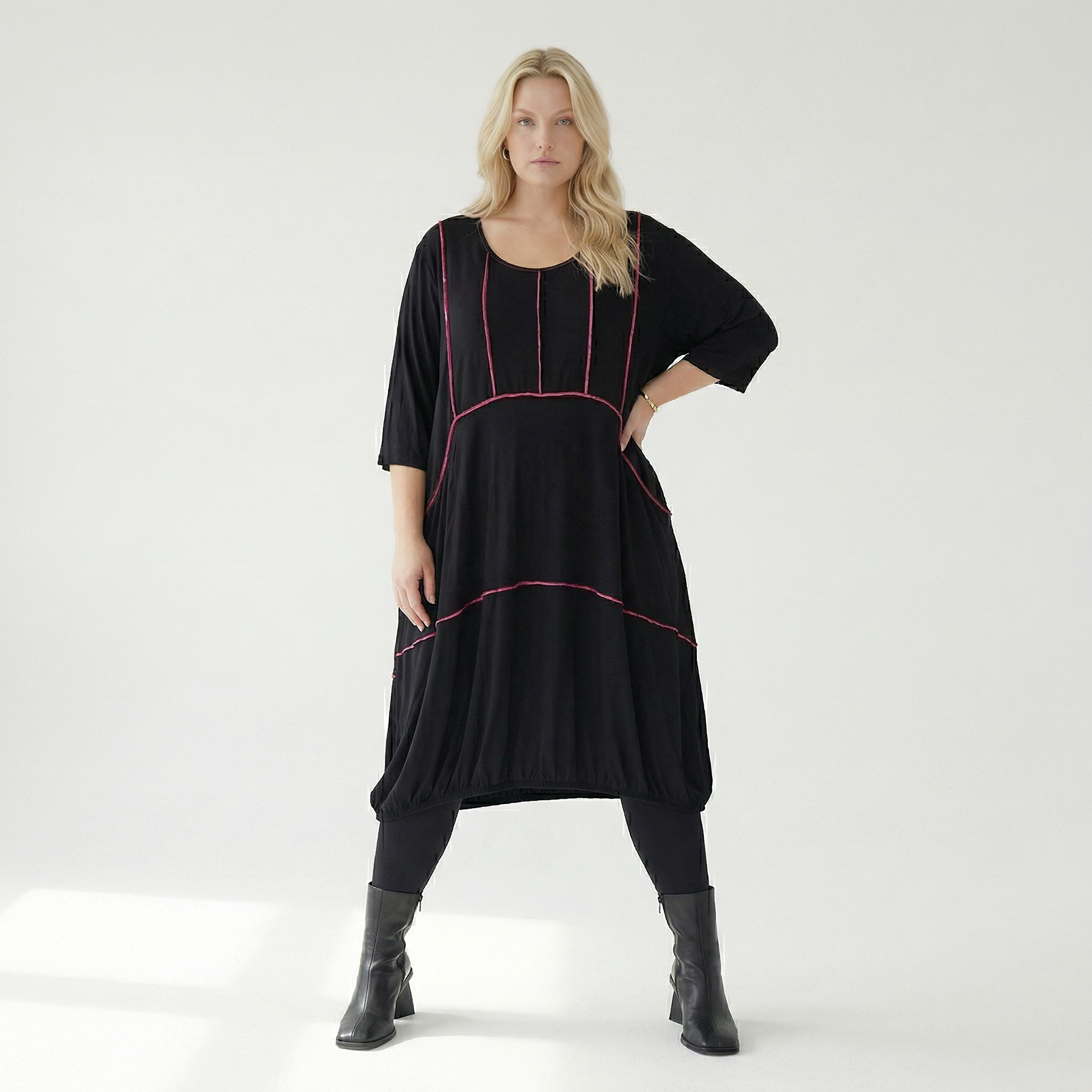  Ballonkleid von AKH Fashion aus Viskose, 1416.06564, Schwarz/Fuchsia, Schick, Modern