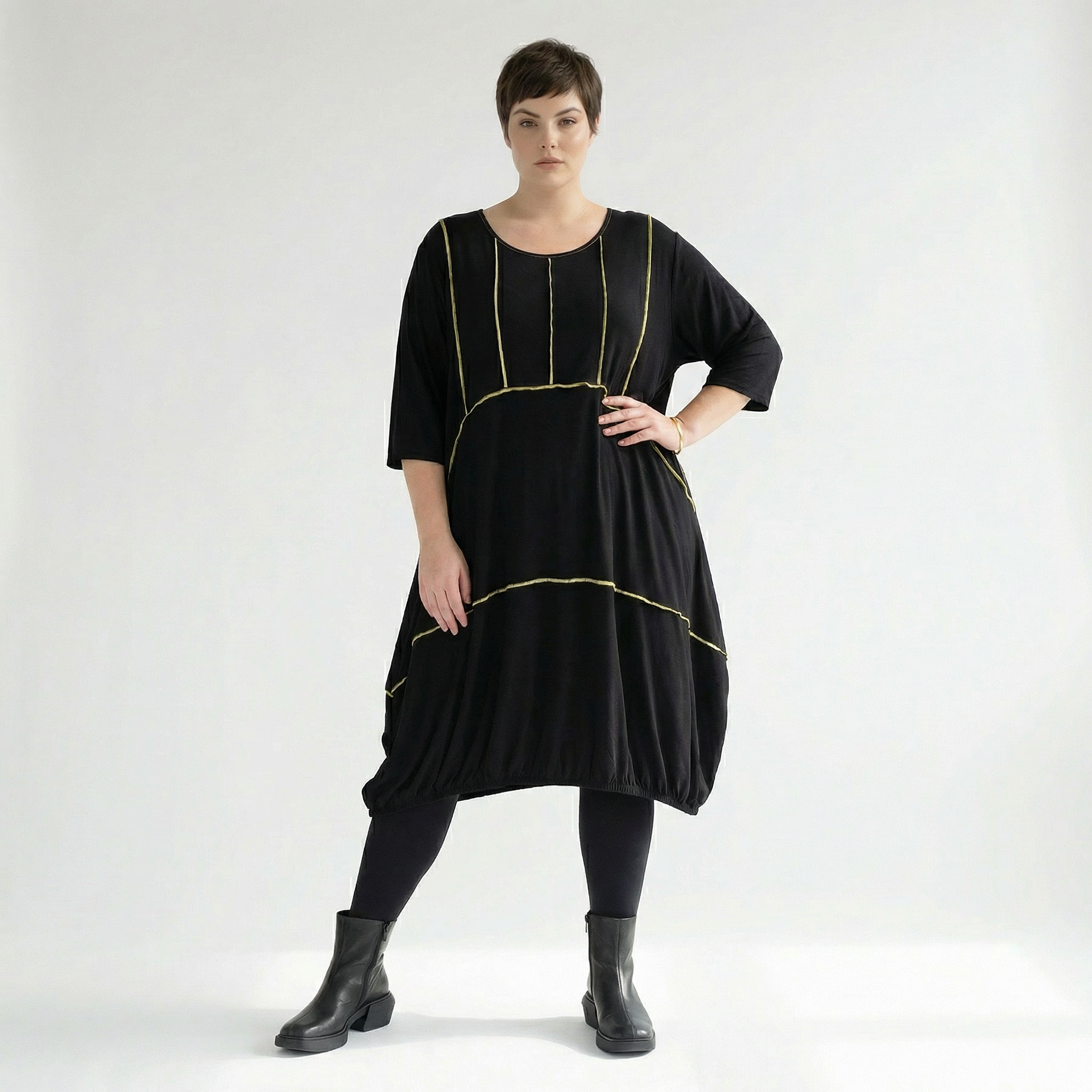  Ballonkleid von AKH Fashion aus Viskose, 1416.06564, Schwarz/Gelb, Schick, Modern, Bequem