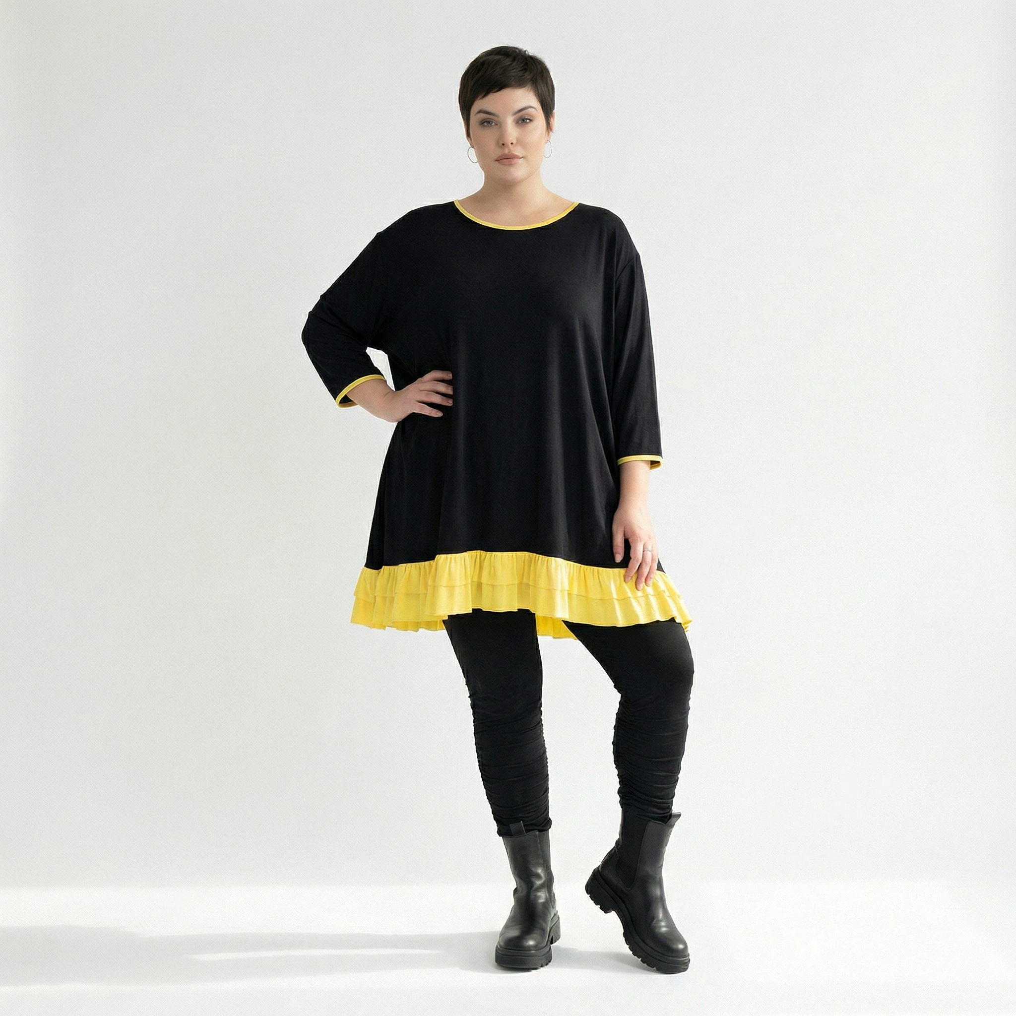  A-Form Shirt von AKH Fashion aus Viskose, 1416.06916, Schwarz/Gelb, Schick, Modern, Bequem