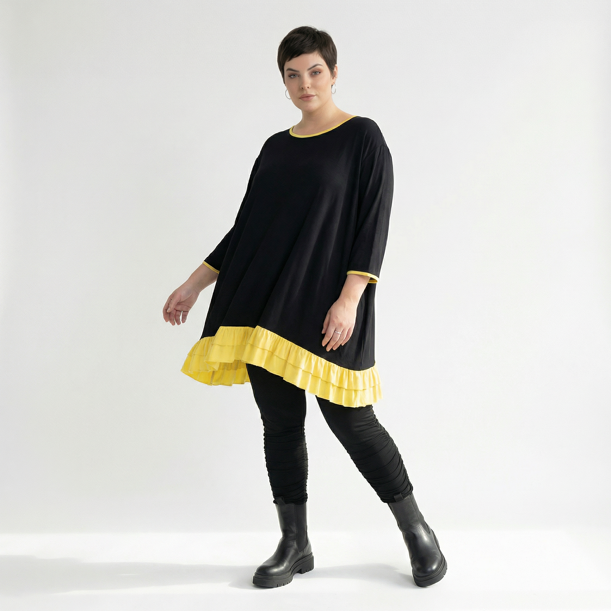  A-Form Shirt von AKH Fashion aus Viskose, 1416.06916, Schwarz/Gelb, Schick, Modern, Bequem