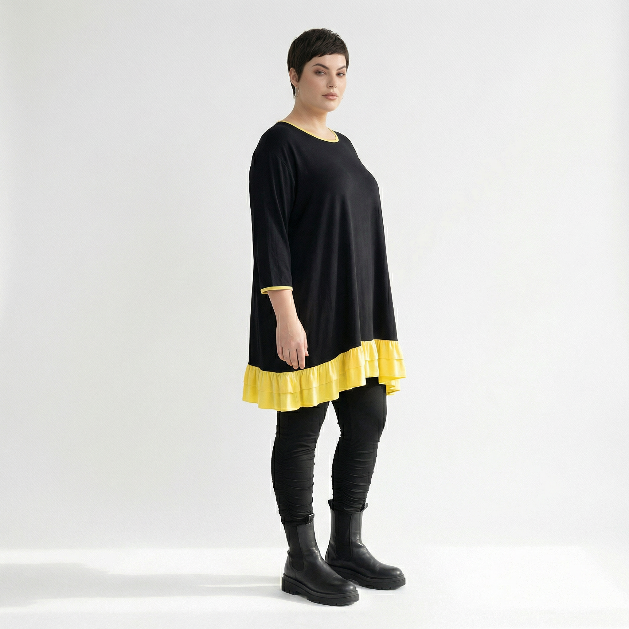  A-Form Shirt von AKH Fashion aus Viskose, 1416.06916, Schwarz/Gelb, Schick, Modern, Bequem