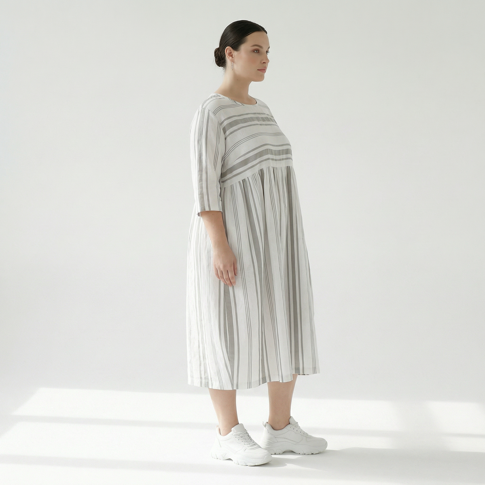  Ballonkleid von AKH Fashion aus Baumwolle, 1420.06698, Weiß/Kiwi, Blockstreifen, Schick