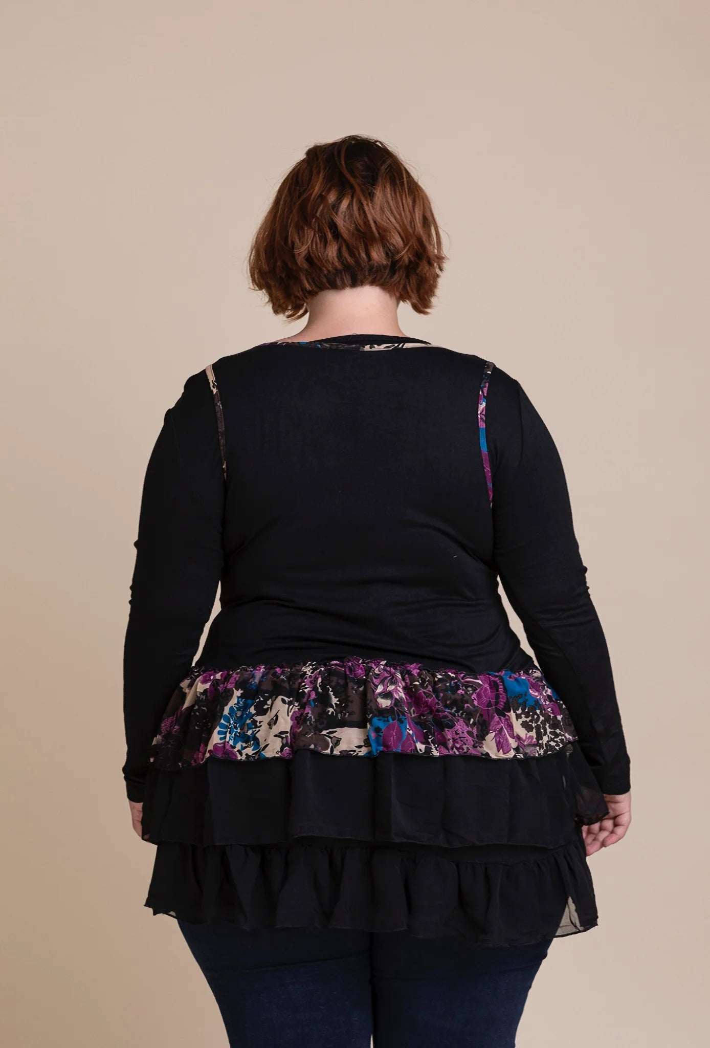  Pomme Rouge Top in gerader Form, aus Baumwolle, A168, Violett-Multi, Blumen, Schick