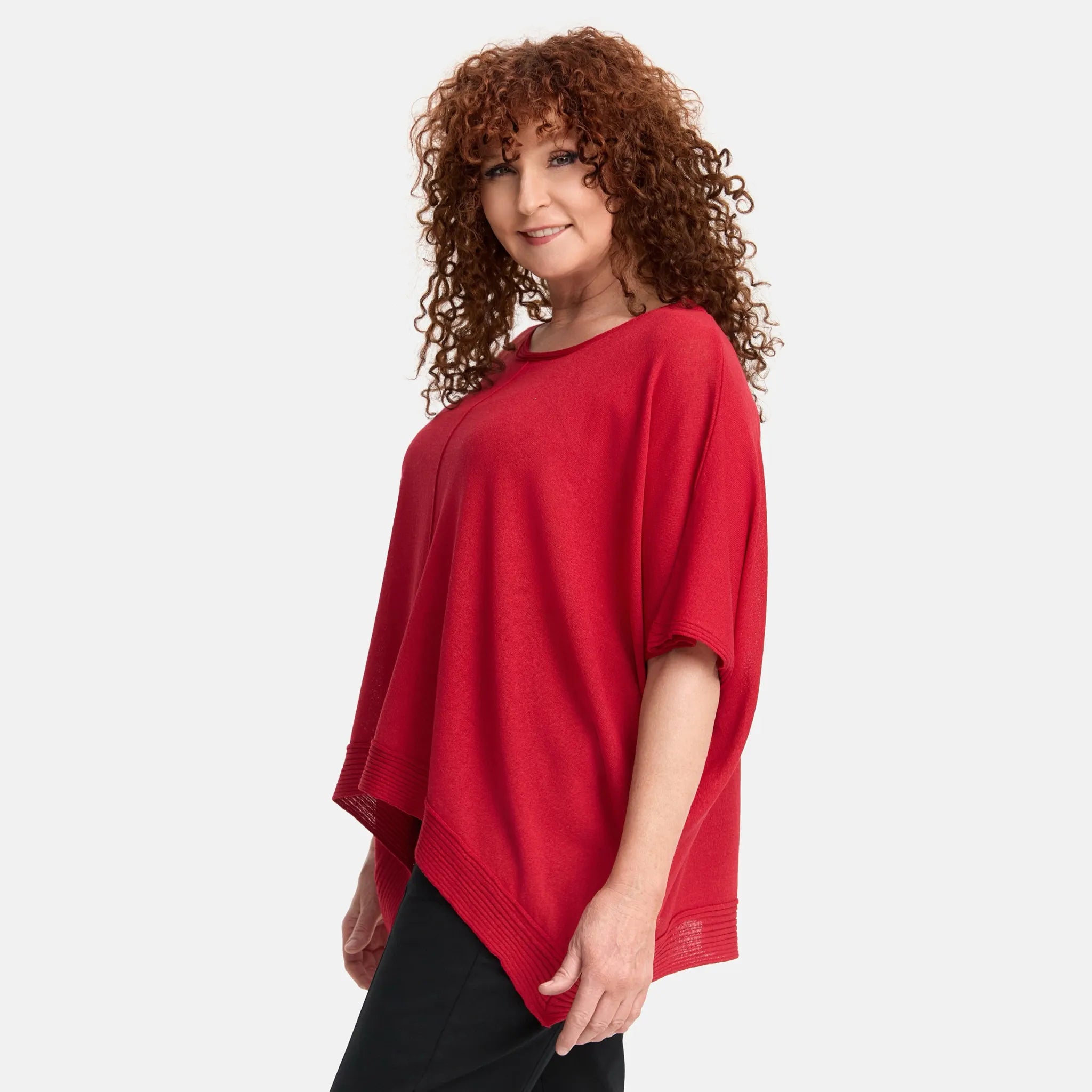  Amandine Pullover in kastiger Form, aus Viskose, A2803, Rot, Schick, Modern, Bequem