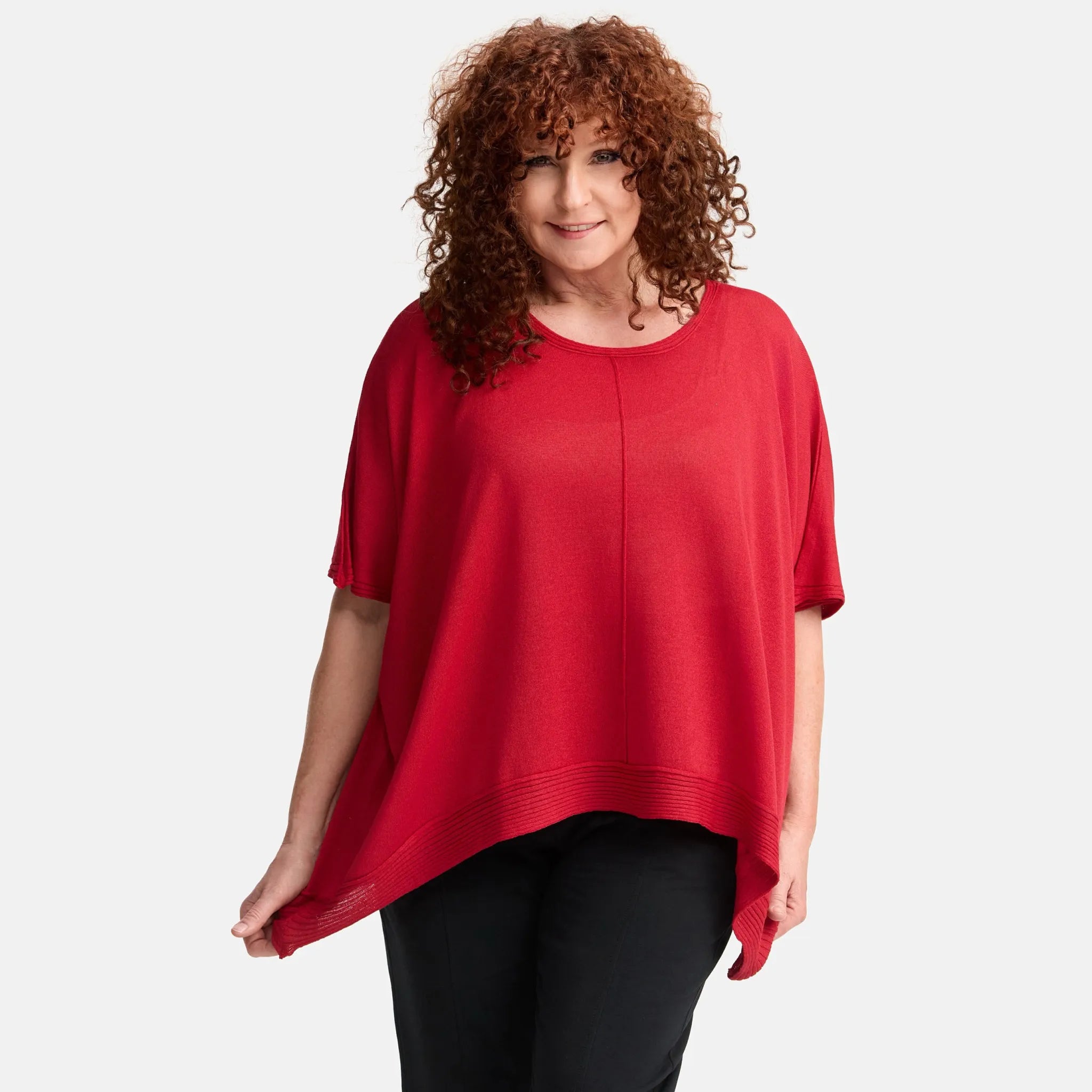  Amandine Pullover in kastiger Form, aus Viskose, A2803, Rot, Schick, Modern, Bequem