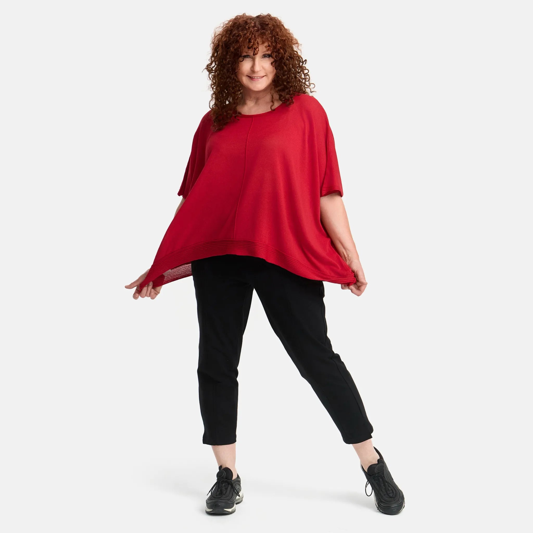  Amandine Pullover in kastiger Form, aus Viskose, A2803, Rot, Schick, Modern, Bequem