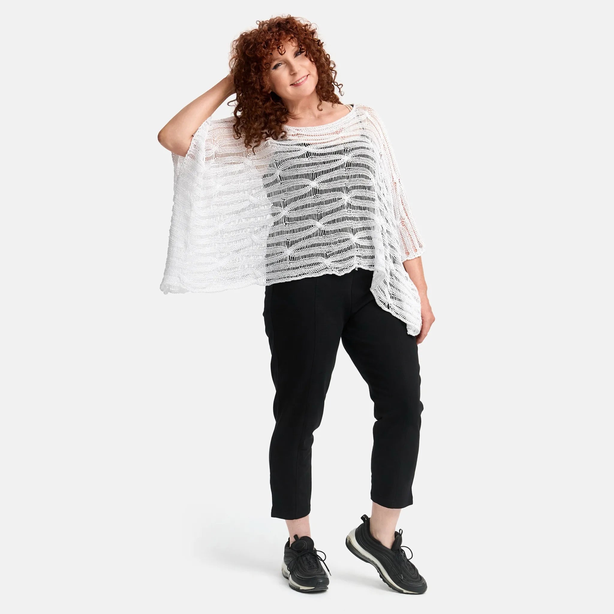  Amandine Pullover in kastiger Form, aus Baumwolle, A2805, Weiß, Schick, Modern, Bequem