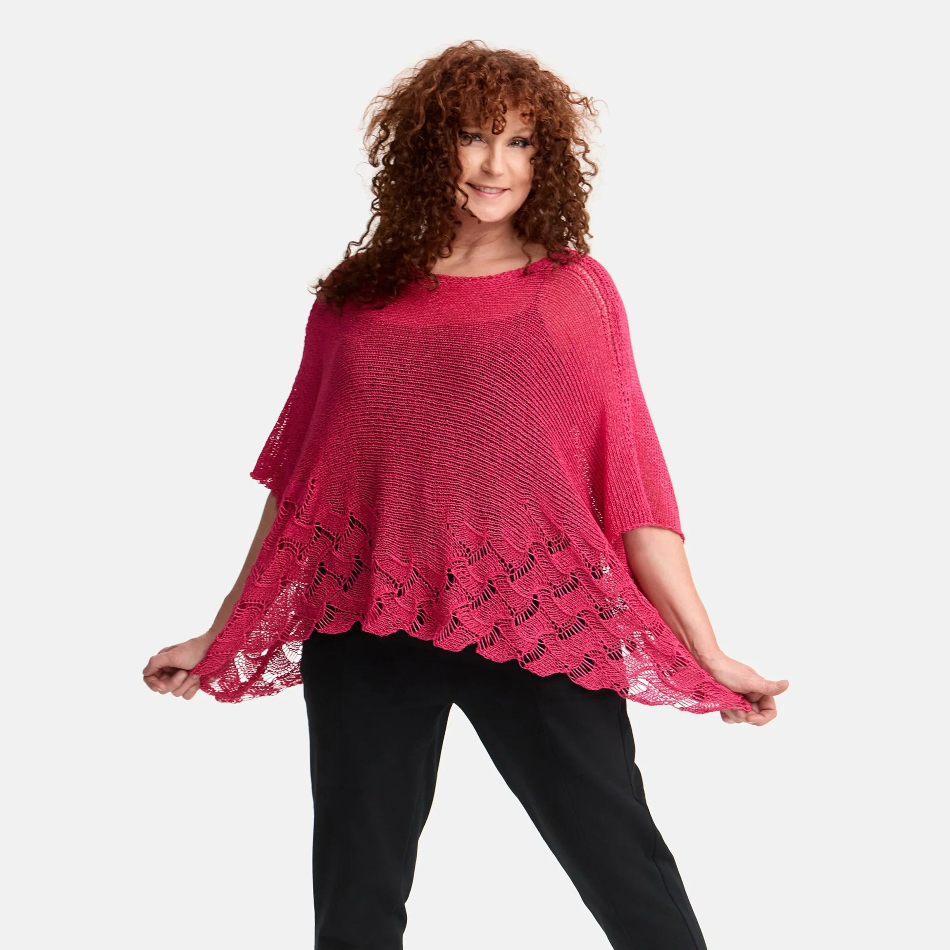  Amandine Pullover in kastiger Form, aus Baumwolle, A2806, Fuchsia, Schick, Modern, Bequem