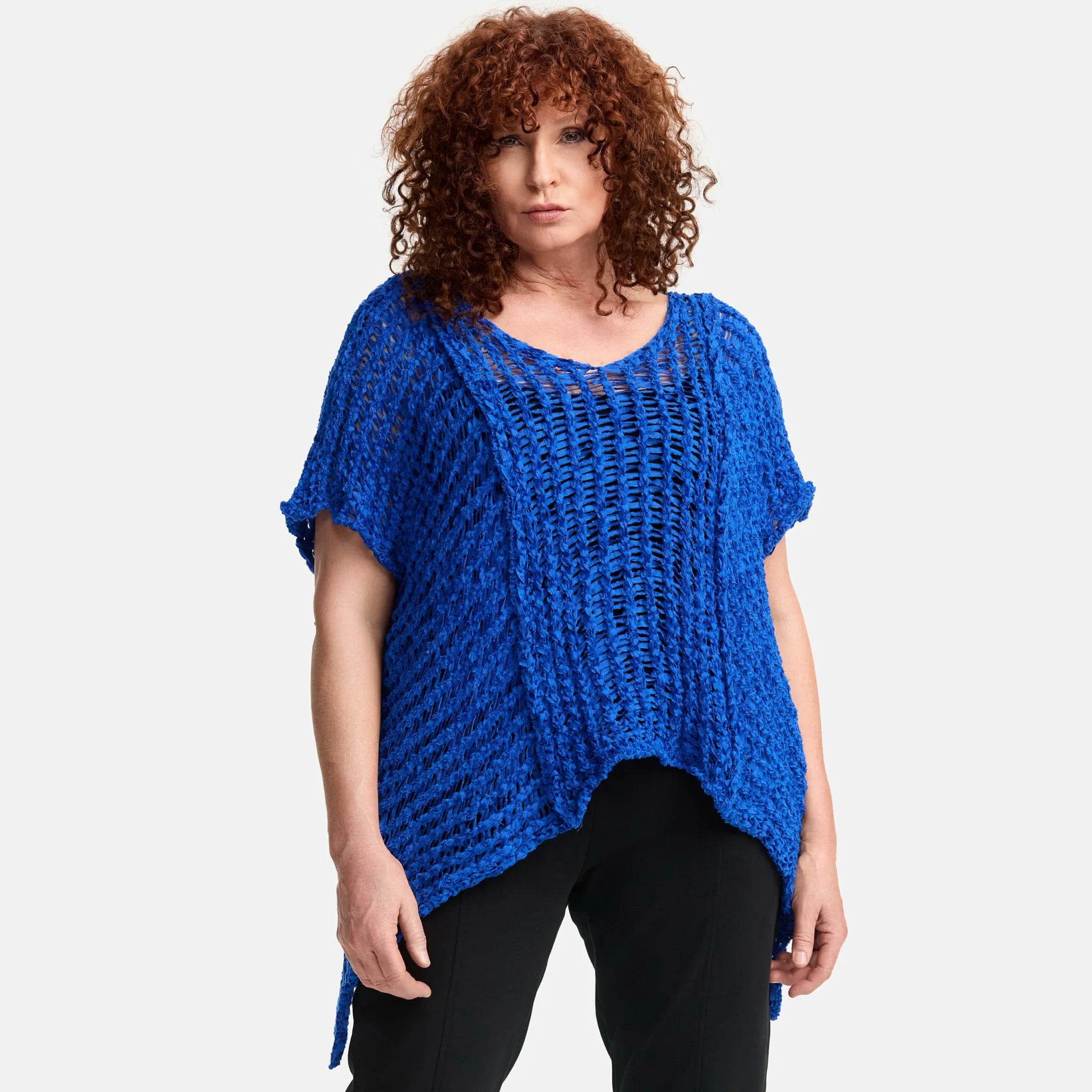  Amandine Pullover in kastiger Form, aus Baumwolle, A2809, Kobaltblau, Schick, Modern