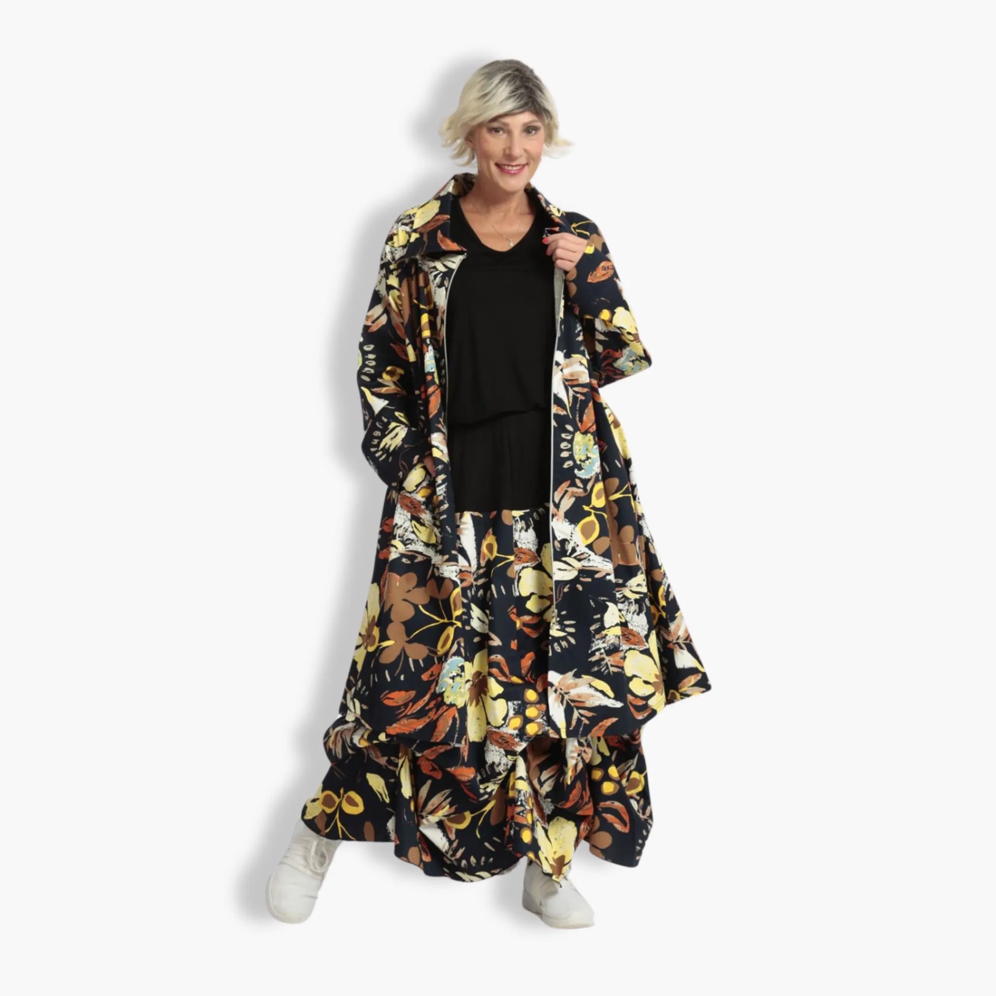  AKH Fashion Mantel in Vokuhila-Form, aus Baumwolle, 1059.01603, Dunkelblau, Blumen