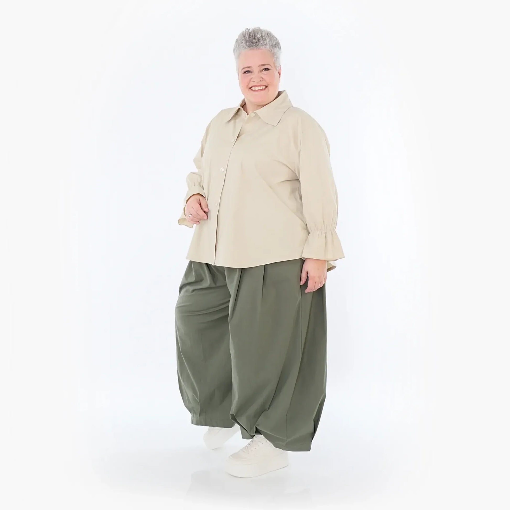  AKH Fashion Bluse in gerundeter Form, aus Baumwolle, 1482.07062, Beige, Ausgefallen