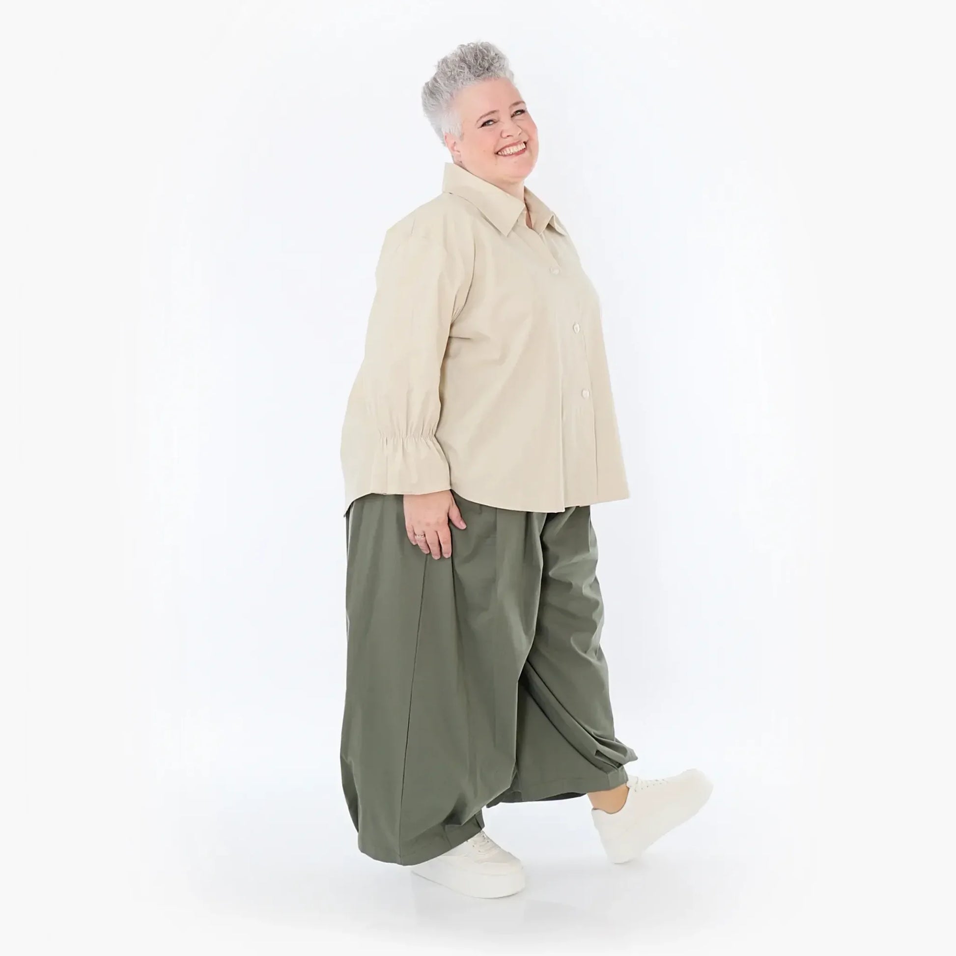  AKH Fashion Bluse in gerundeter Form, aus Baumwolle, 1482.07062, Beige, Ausgefallen