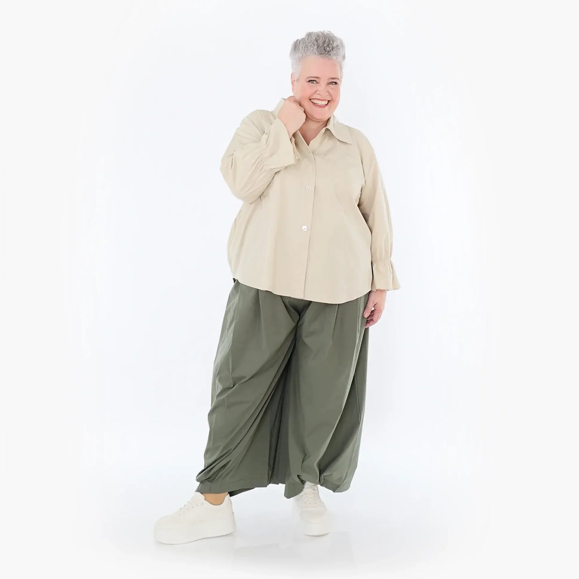  AKH Fashion Bluse in gerundeter Form, aus Baumwolle, 1482.07062, Beige, Ausgefallen