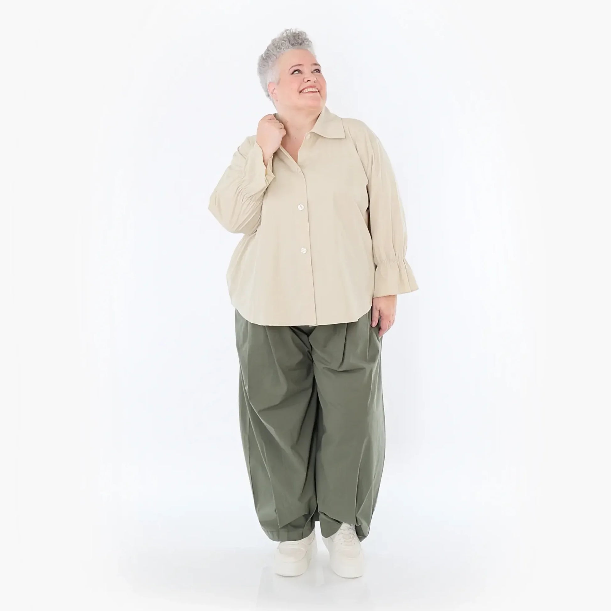  AKH Fashion Bluse in gerundeter Form, aus Baumwolle, 1482.07062, Beige, Ausgefallen