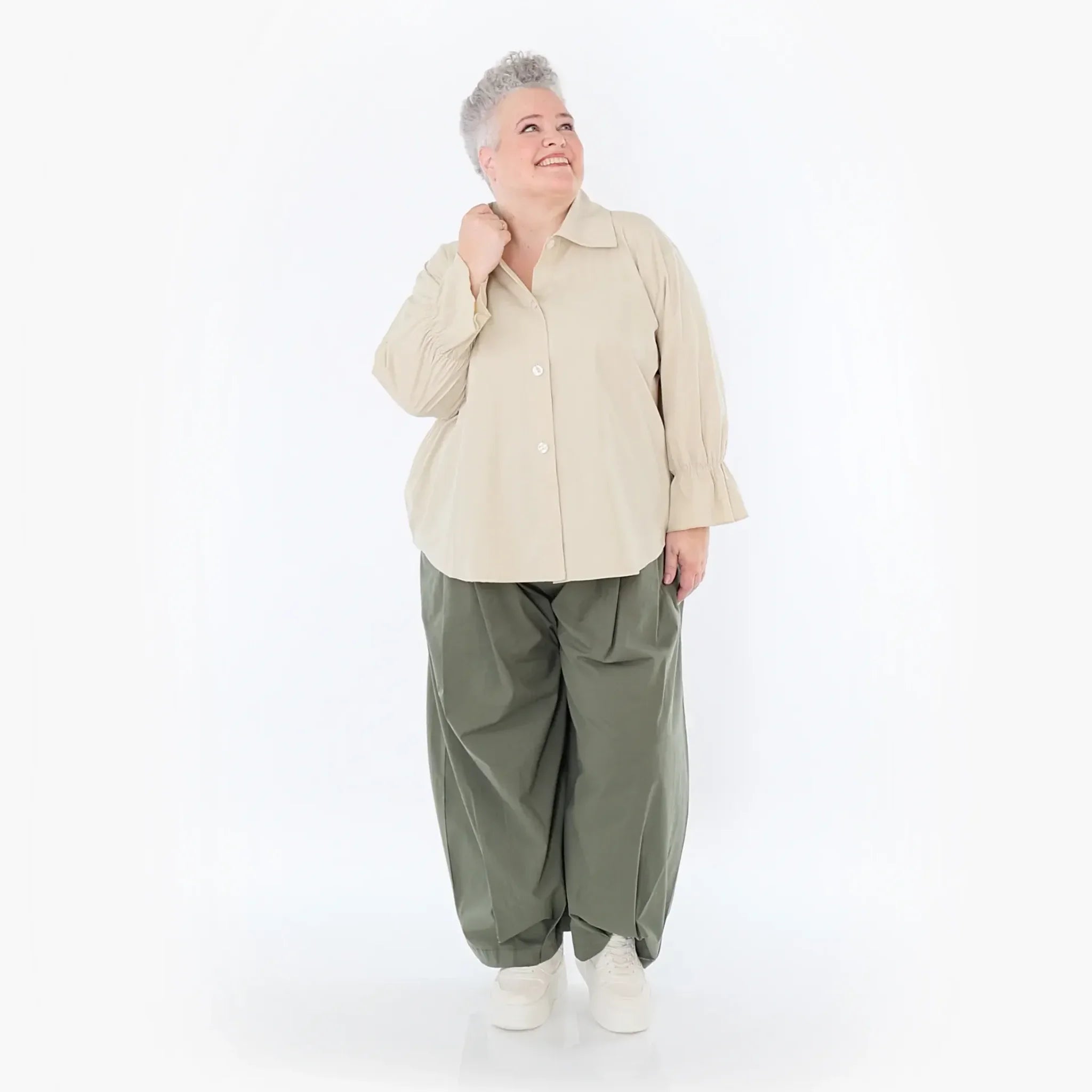  AKH Fashion Bluse in gerundeter Form, aus Baumwolle, 1482.07062, Beige, Ausgefallen