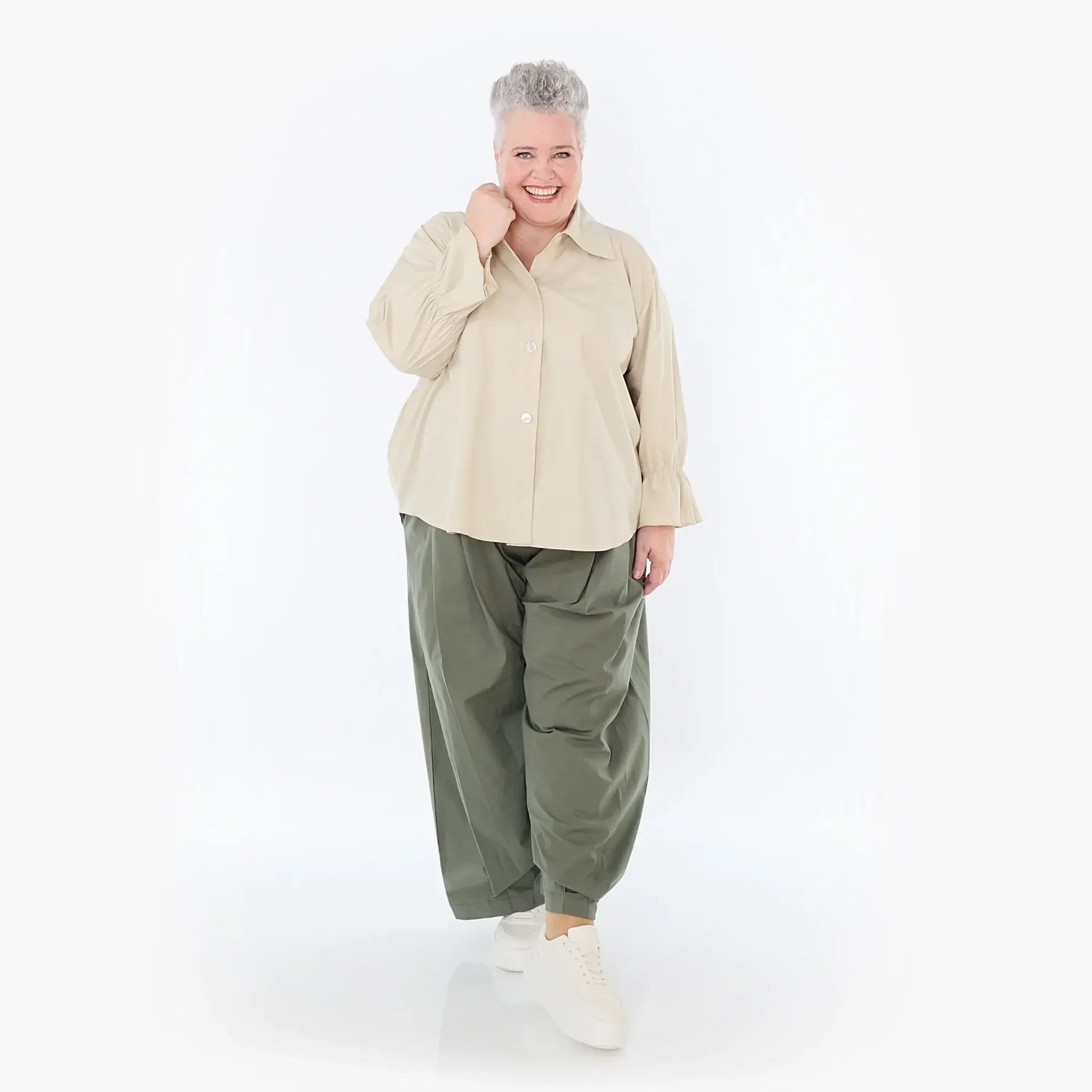  AKH Fashion Bluse in gerundeter Form, aus Baumwolle, 1482.07062, Beige, Ausgefallen