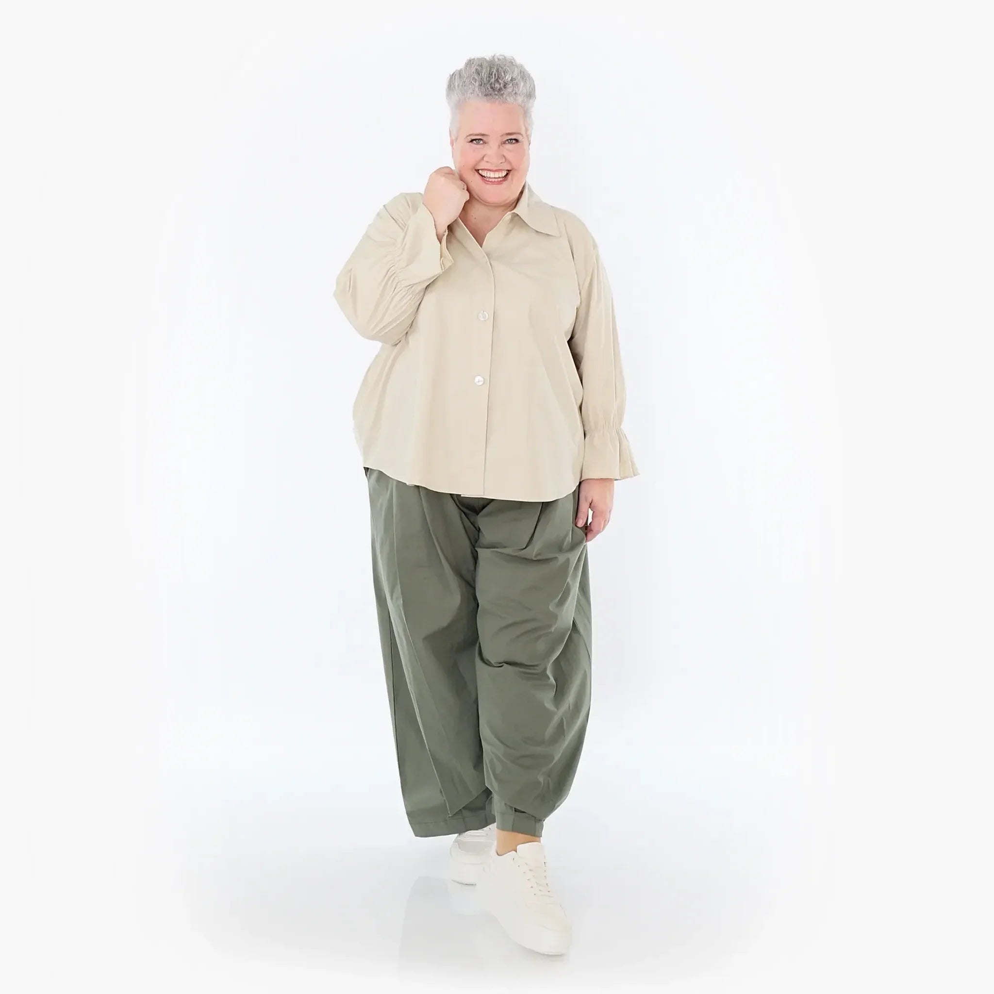  AKH Fashion Bluse in gerundeter Form, aus Baumwolle, 1482.07062, Beige, Ausgefallen